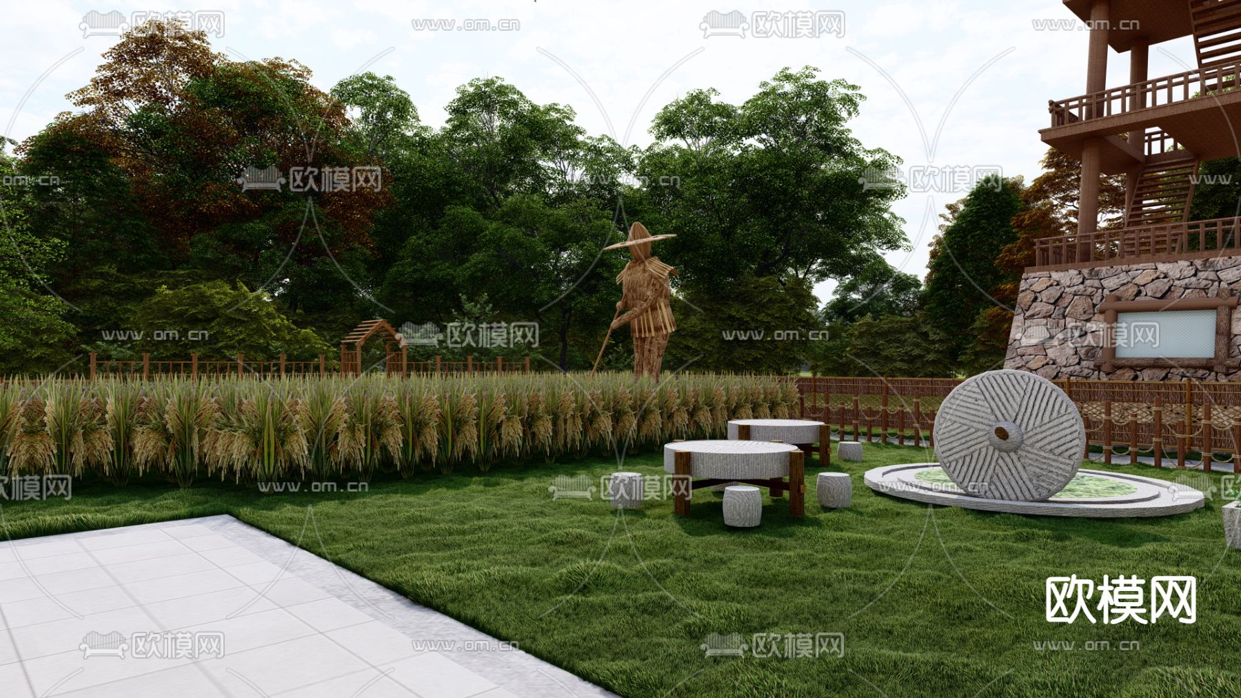 乡村菜地菜园 农家乐 田地蔬菜su模型下载（渲染图2）