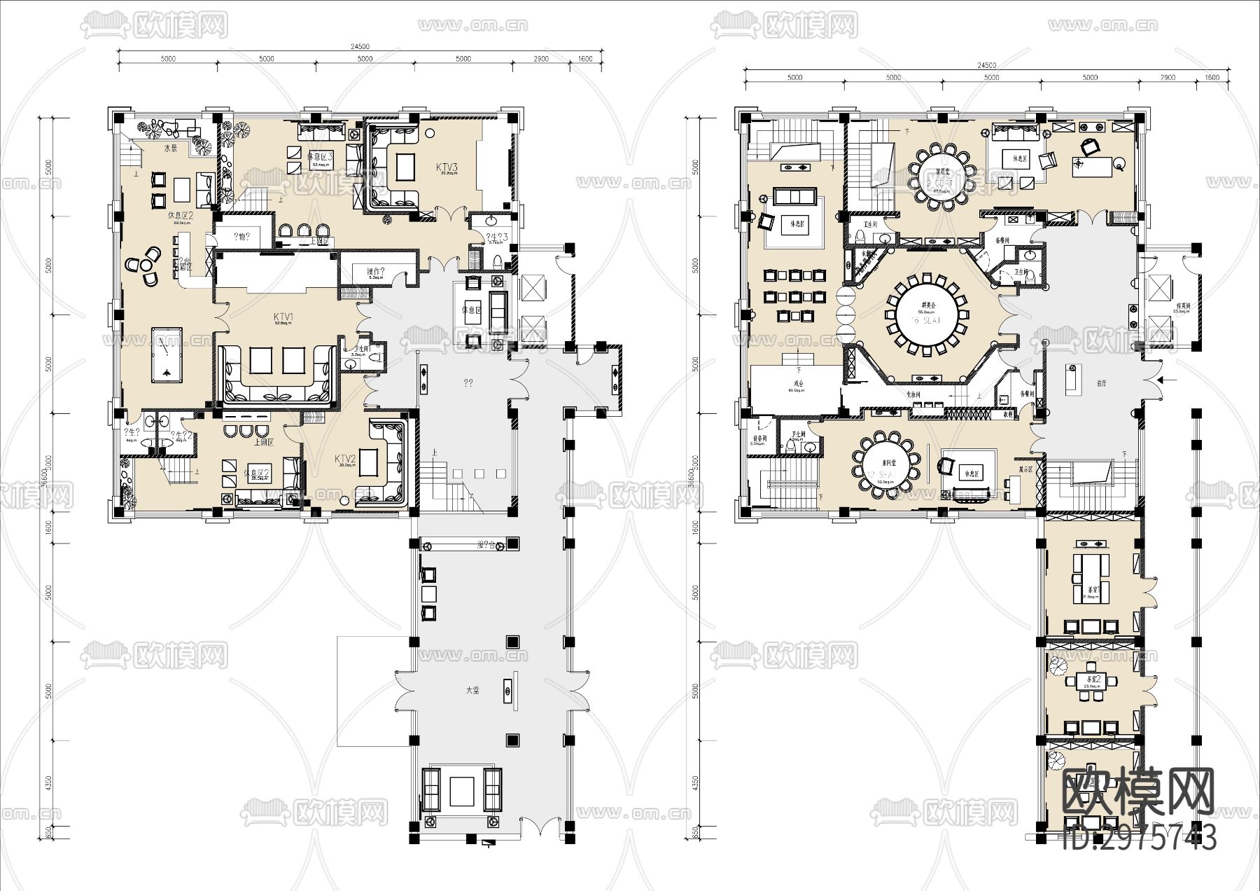 两层综合会所CAD平面图下载