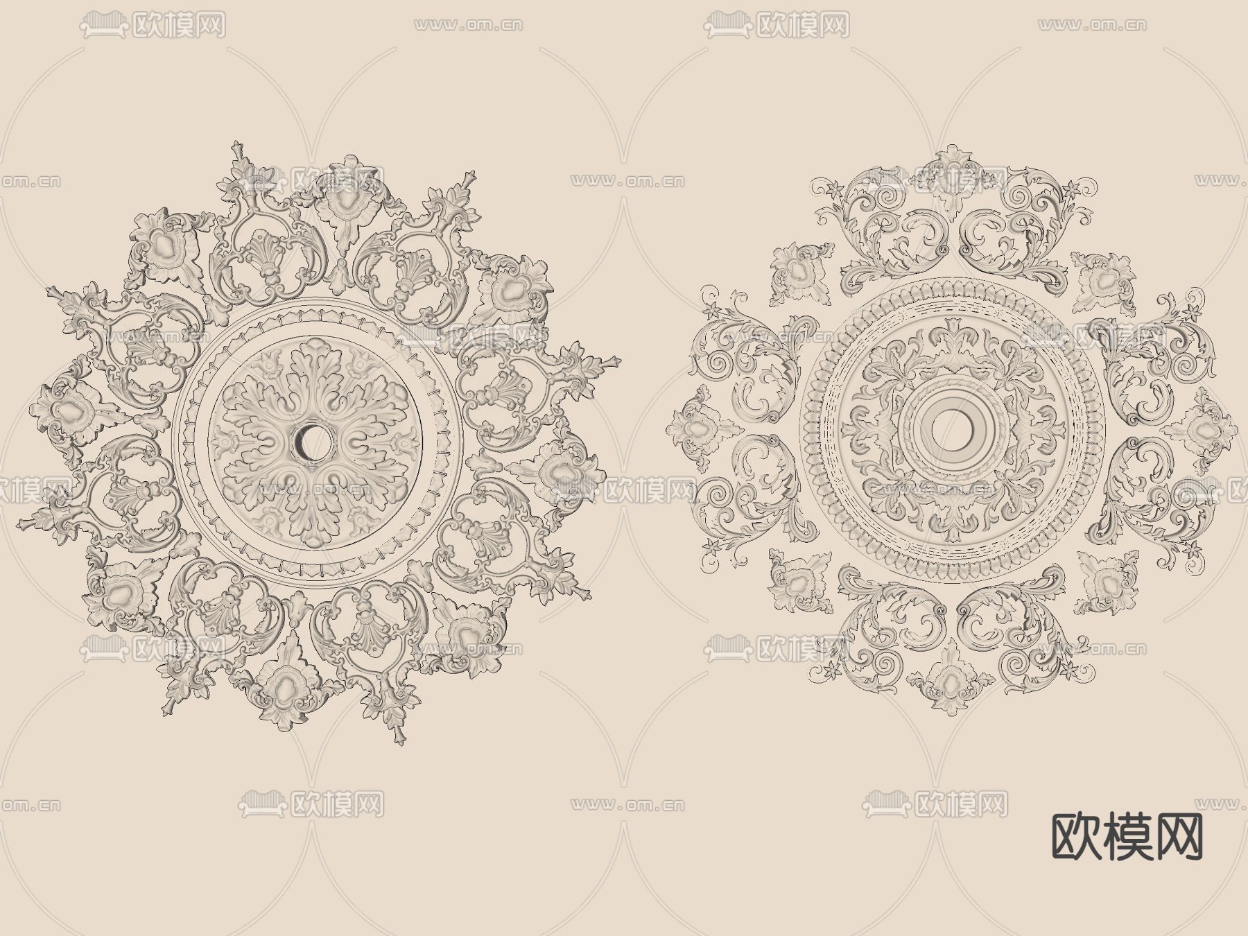 法式石膏灯盘 雕花灯盘su模型下载（渲染图2）