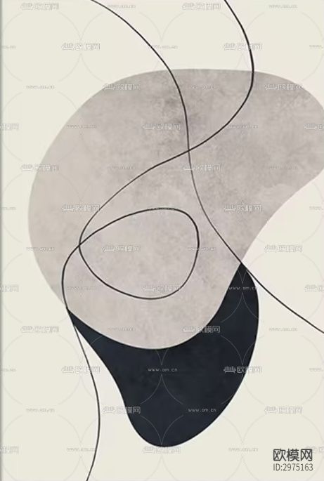 黑白侘寂线条装饰画下载（渲染图1）