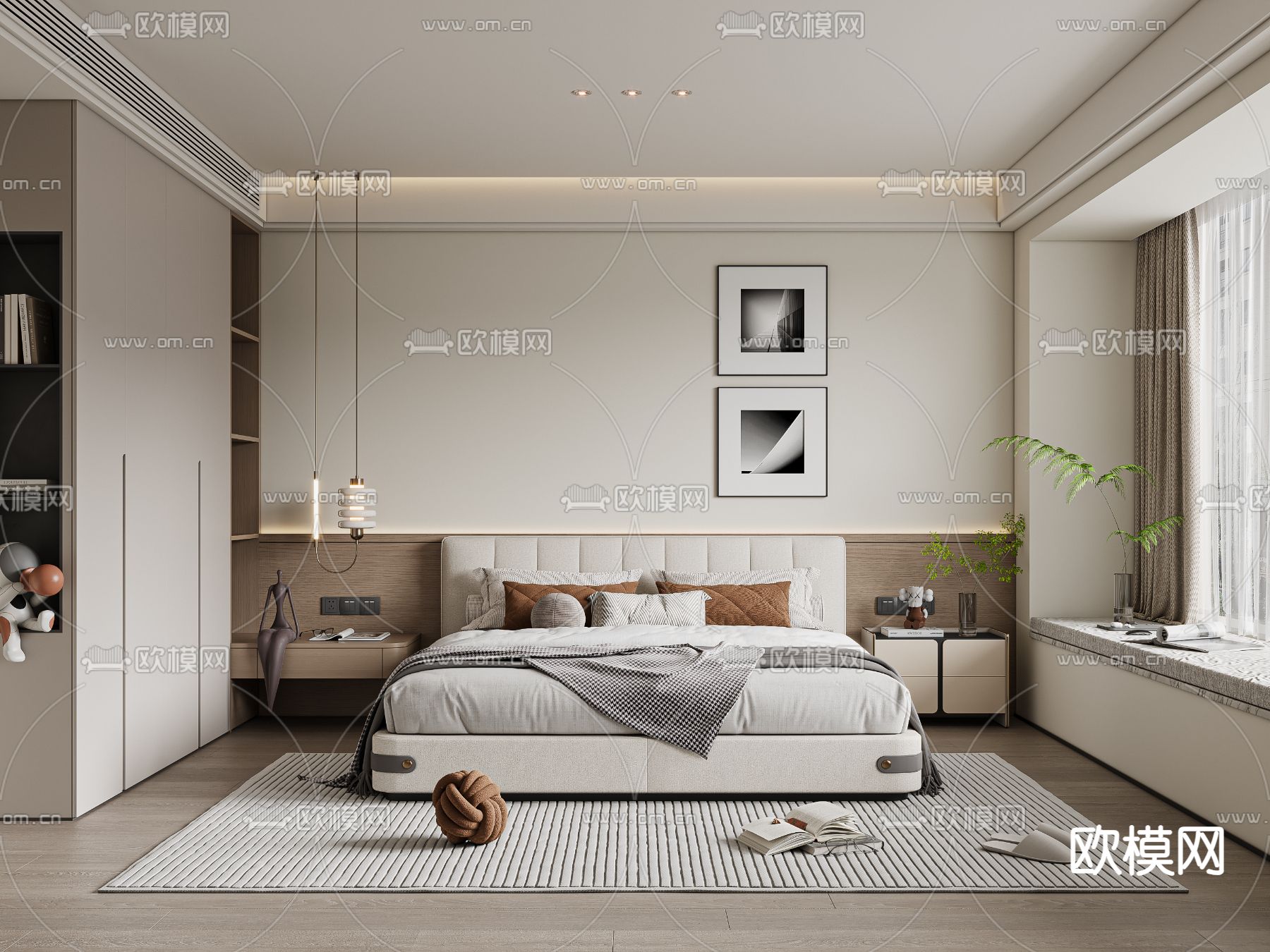 现代卧室 主人房3d模型下载