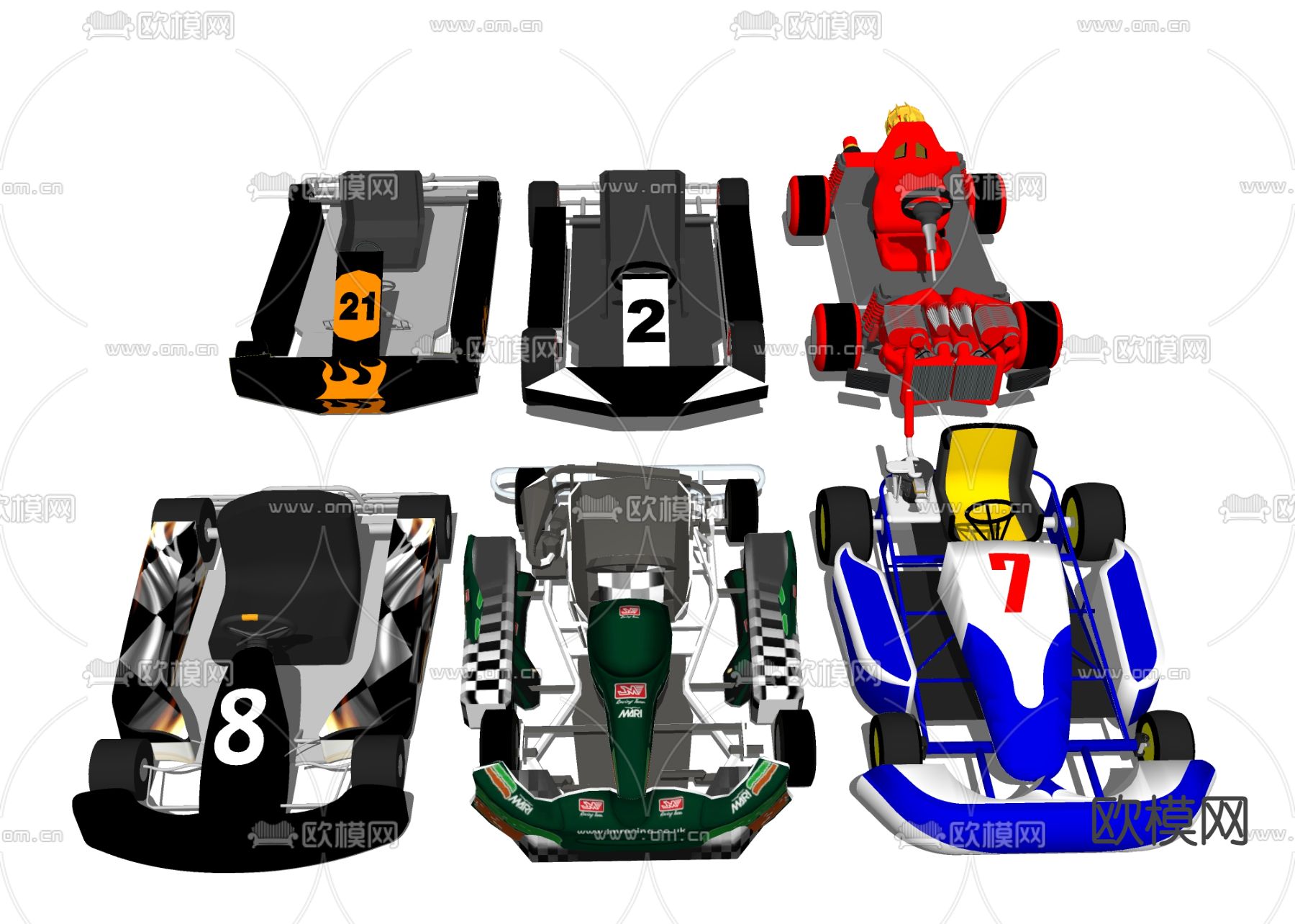 玩具车 跑跑卡丁车 赛车跑车su模型下载（渲染图1）