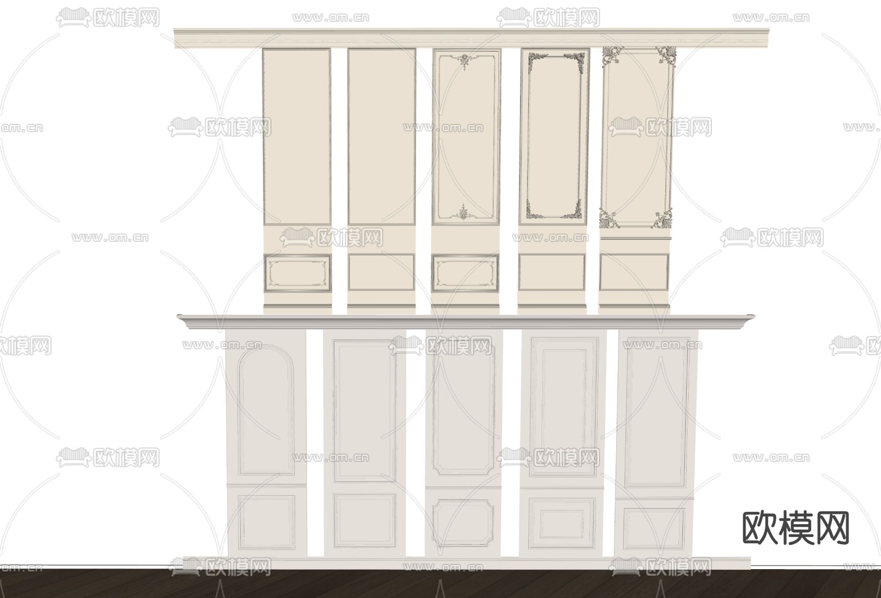 法式护墙板 墙裙su模型下载（渲染图2）