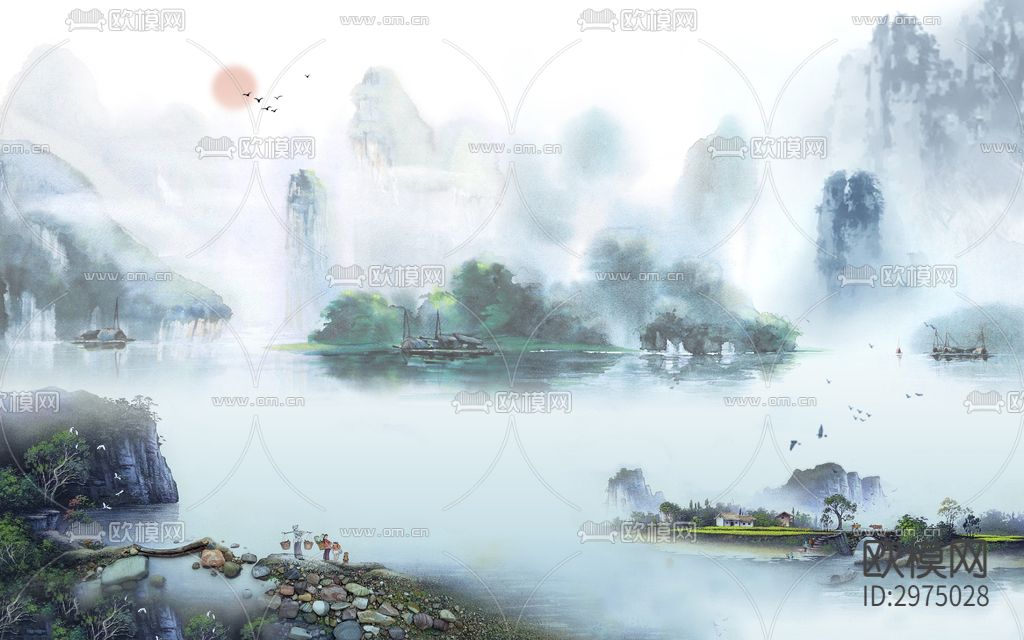 高清无缝新中式壁画贴图下载