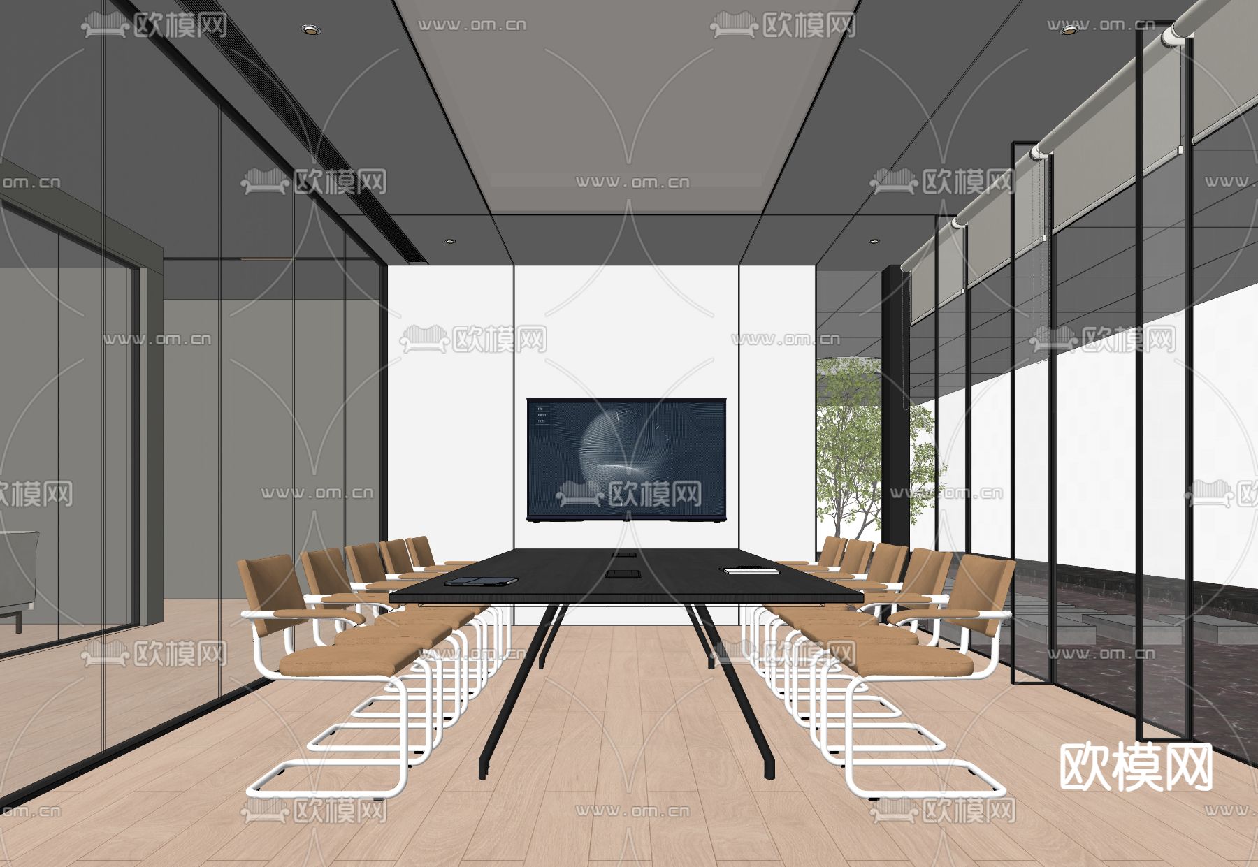 现代会议室su模型下载（渲染图2）