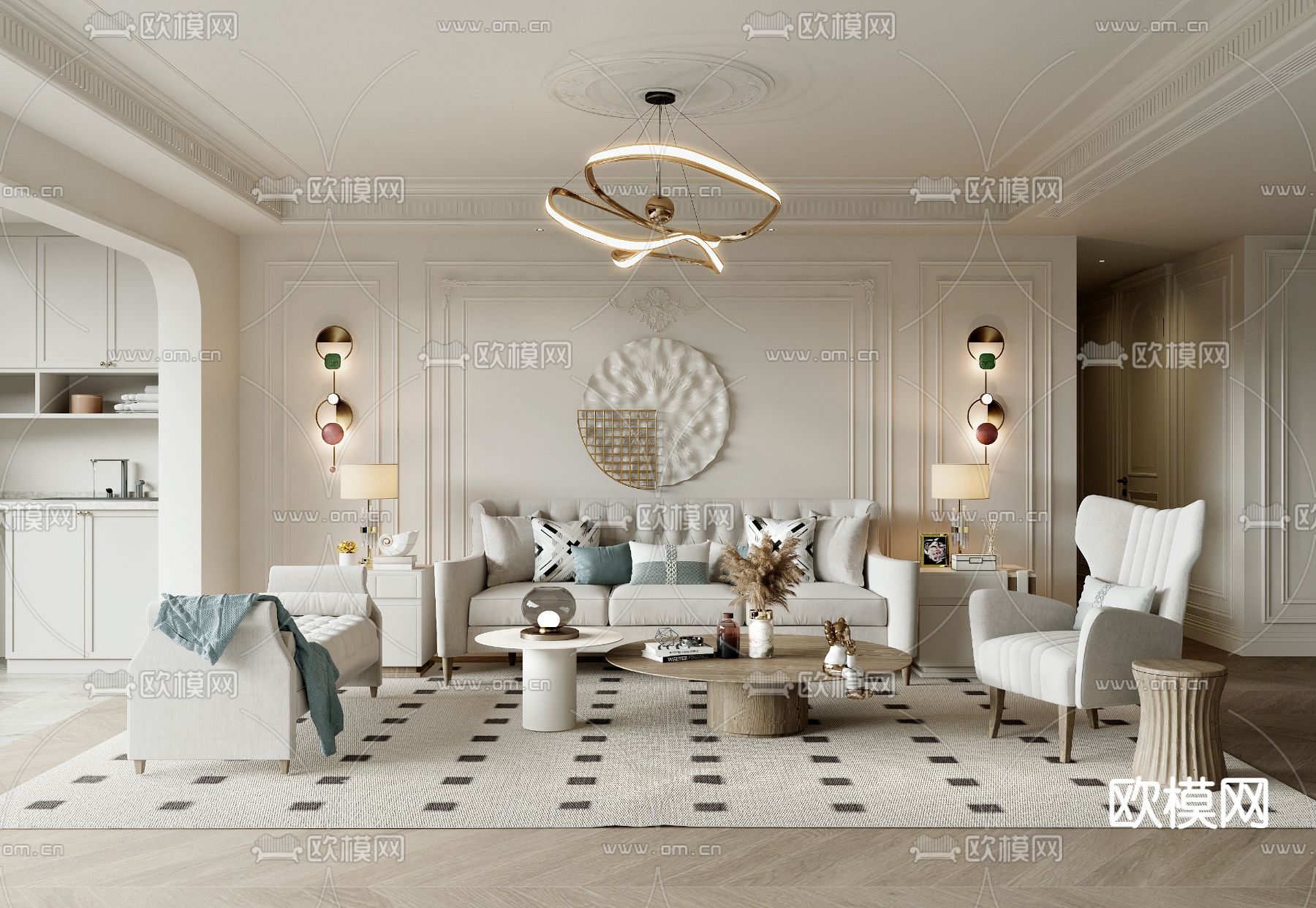 法式客厅3d模型下载