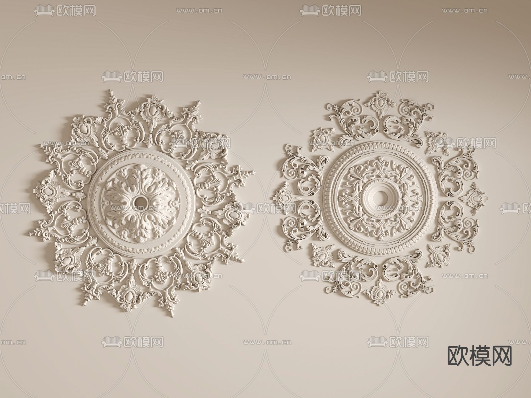法式石膏灯盘 雕花灯盘su模型下载（渲染图1）
