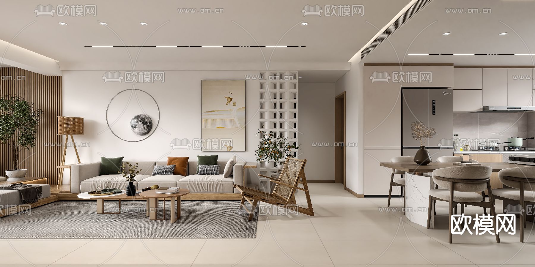 日式客厅 餐厅3d模型下载