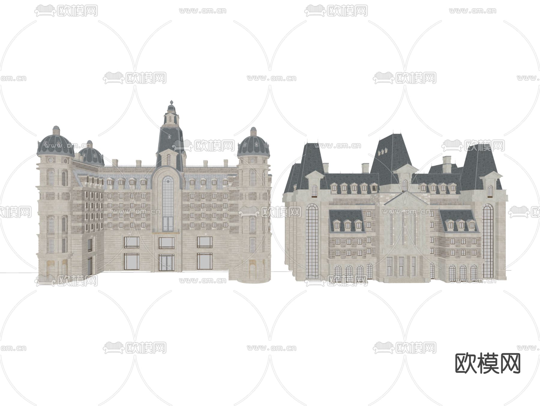 欧式建筑外观su模型下载（渲染图2）