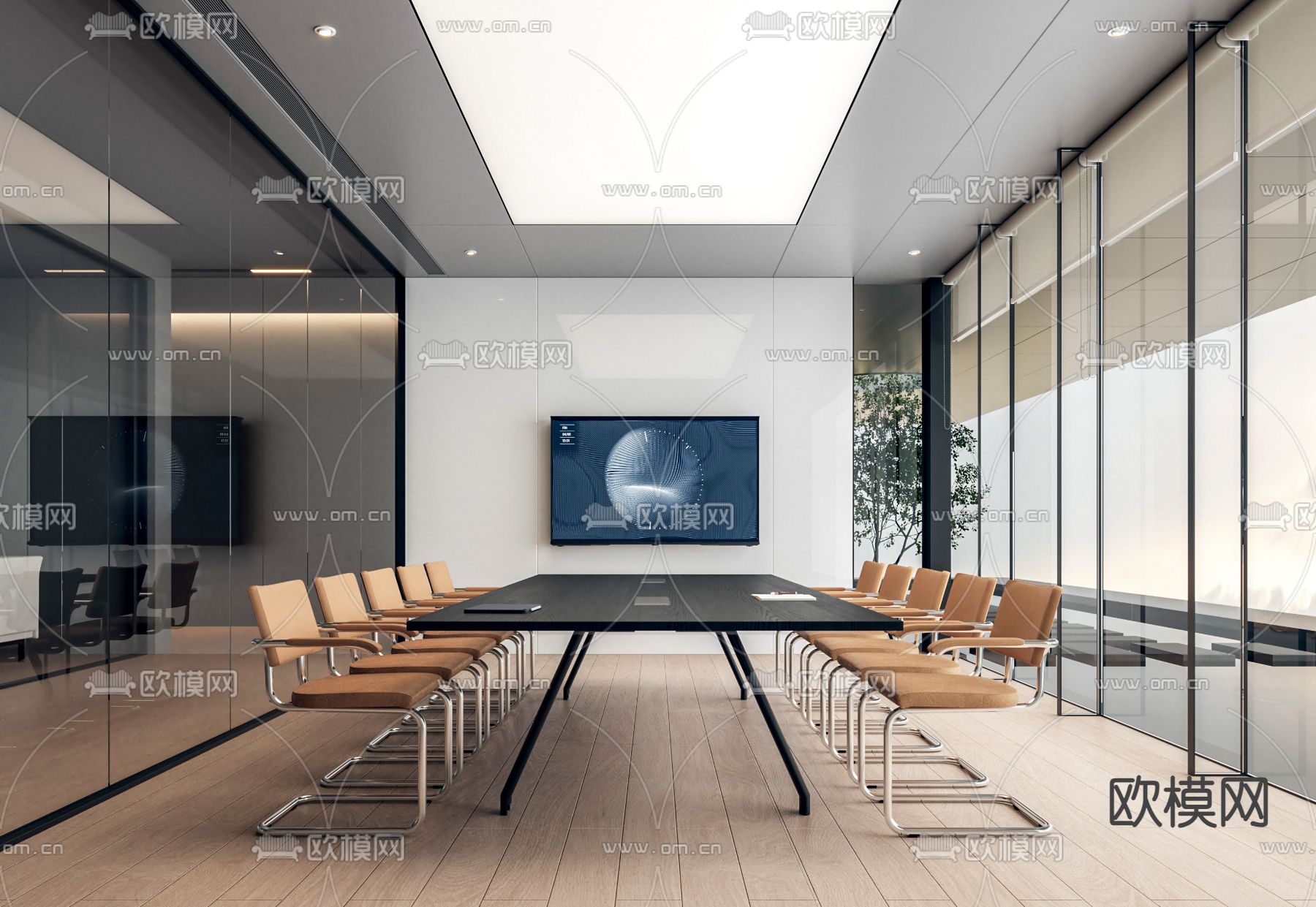 现代会议室su模型下载（渲染图1）