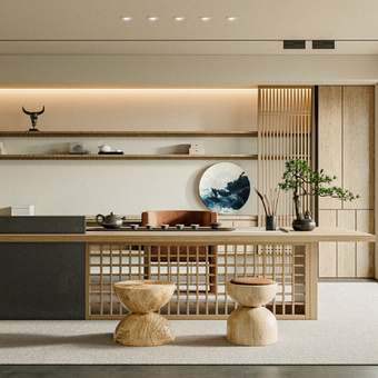 中式茶室su模型