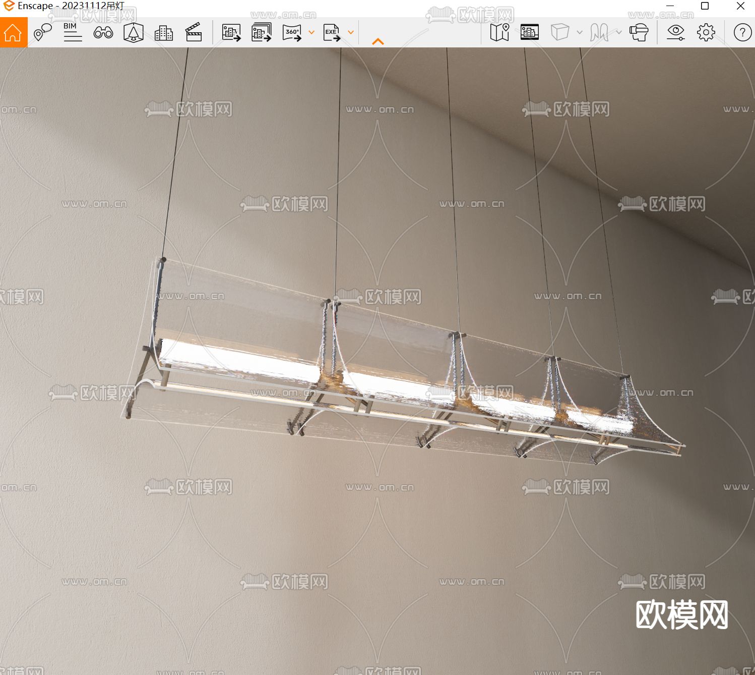 一字型吊灯 餐厅吊灯su模型下载（渲染图2）