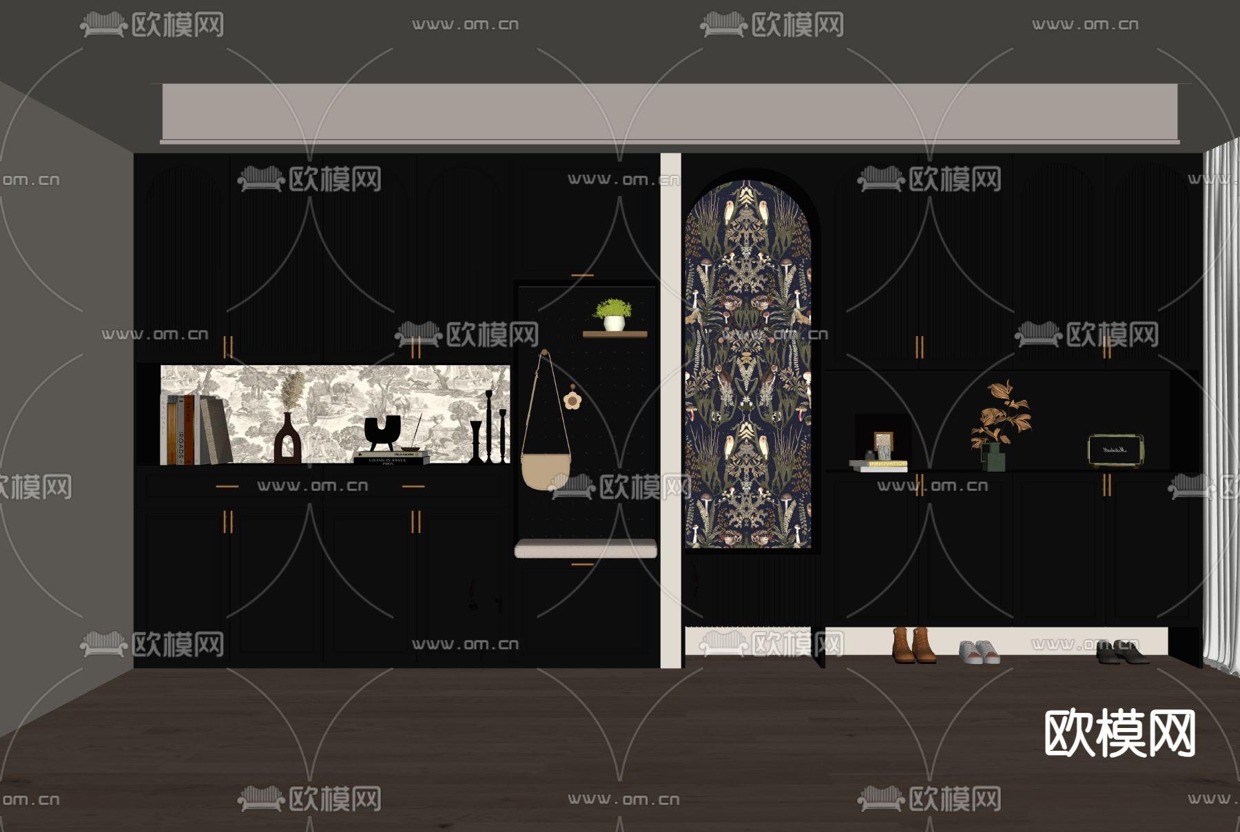 法式鞋柜 鞋帽柜su模型下载（渲染图2）