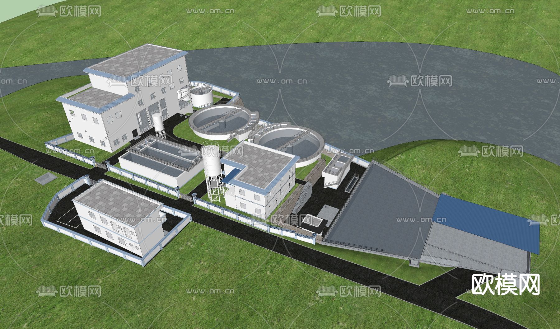 污水处理厂鸟瞰su模型下载（渲染图2）