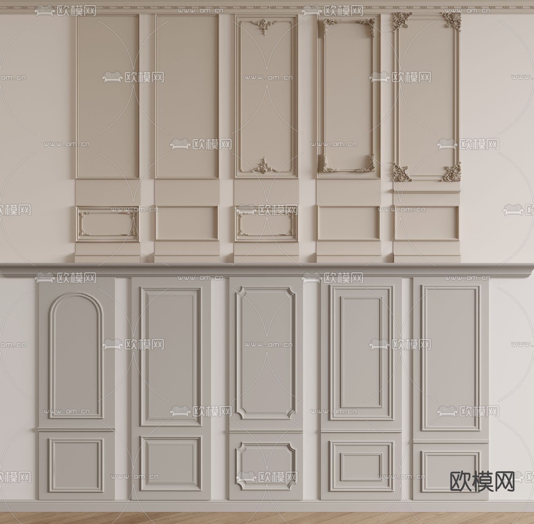 法式护墙板 墙裙su模型下载（渲染图1）
