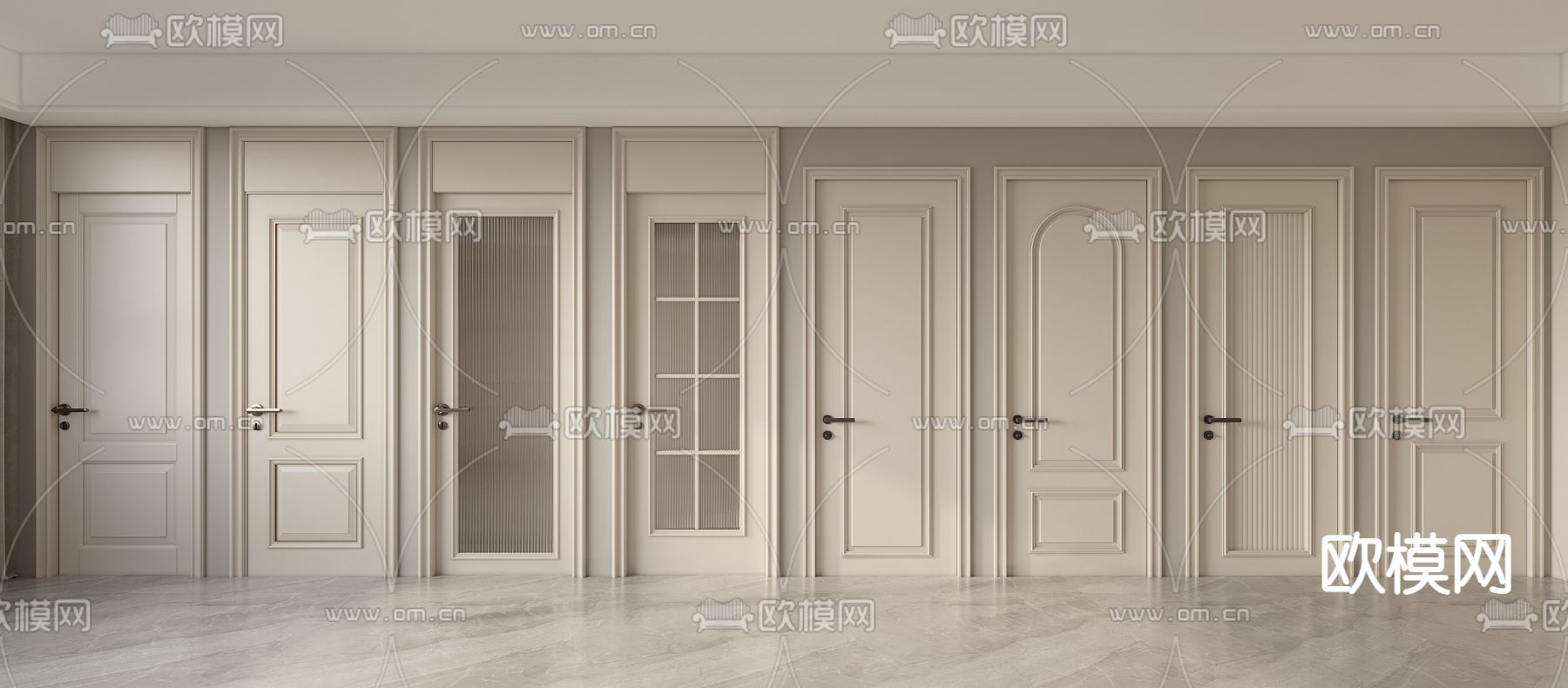 奶油风房门 卧室门 厨卫门 通顶门3d模型下载