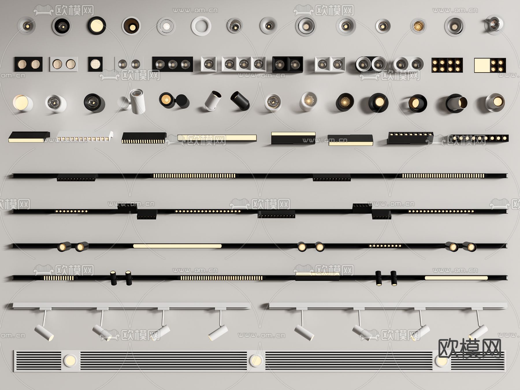 筒灯 射灯 可调角射灯 格栅灯su模型下载（渲染图1）