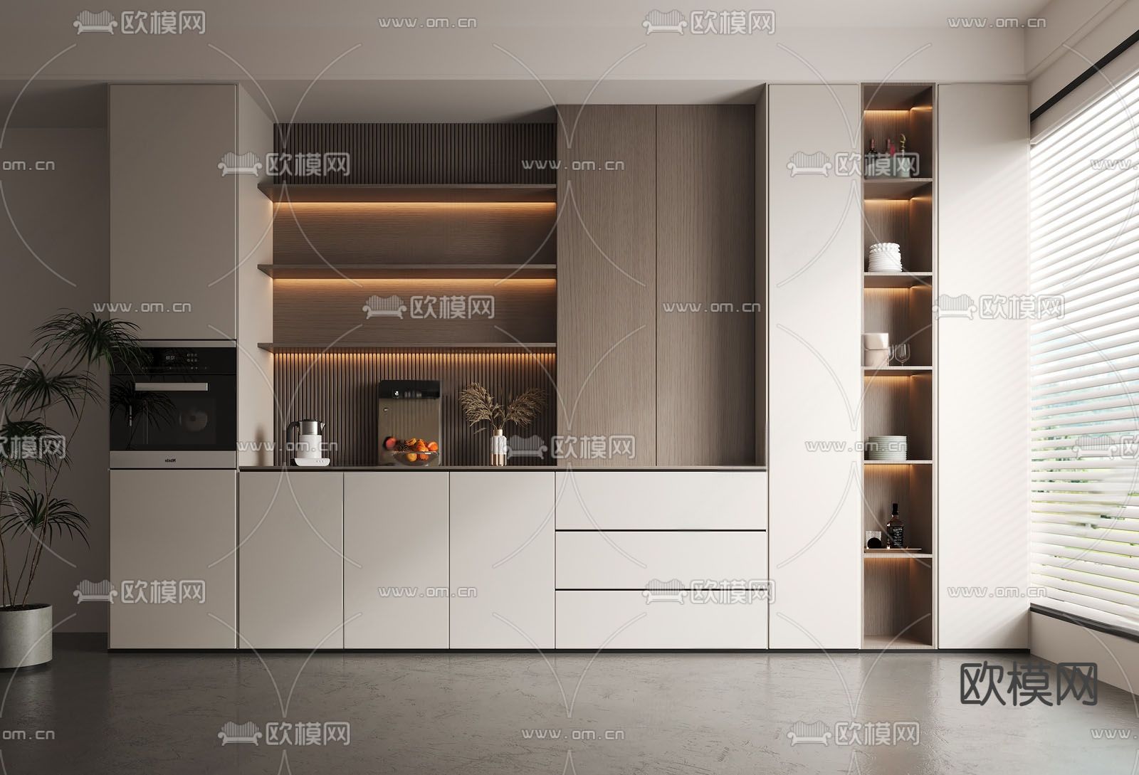 现代酒柜 餐边柜su模型下载（渲染图1）