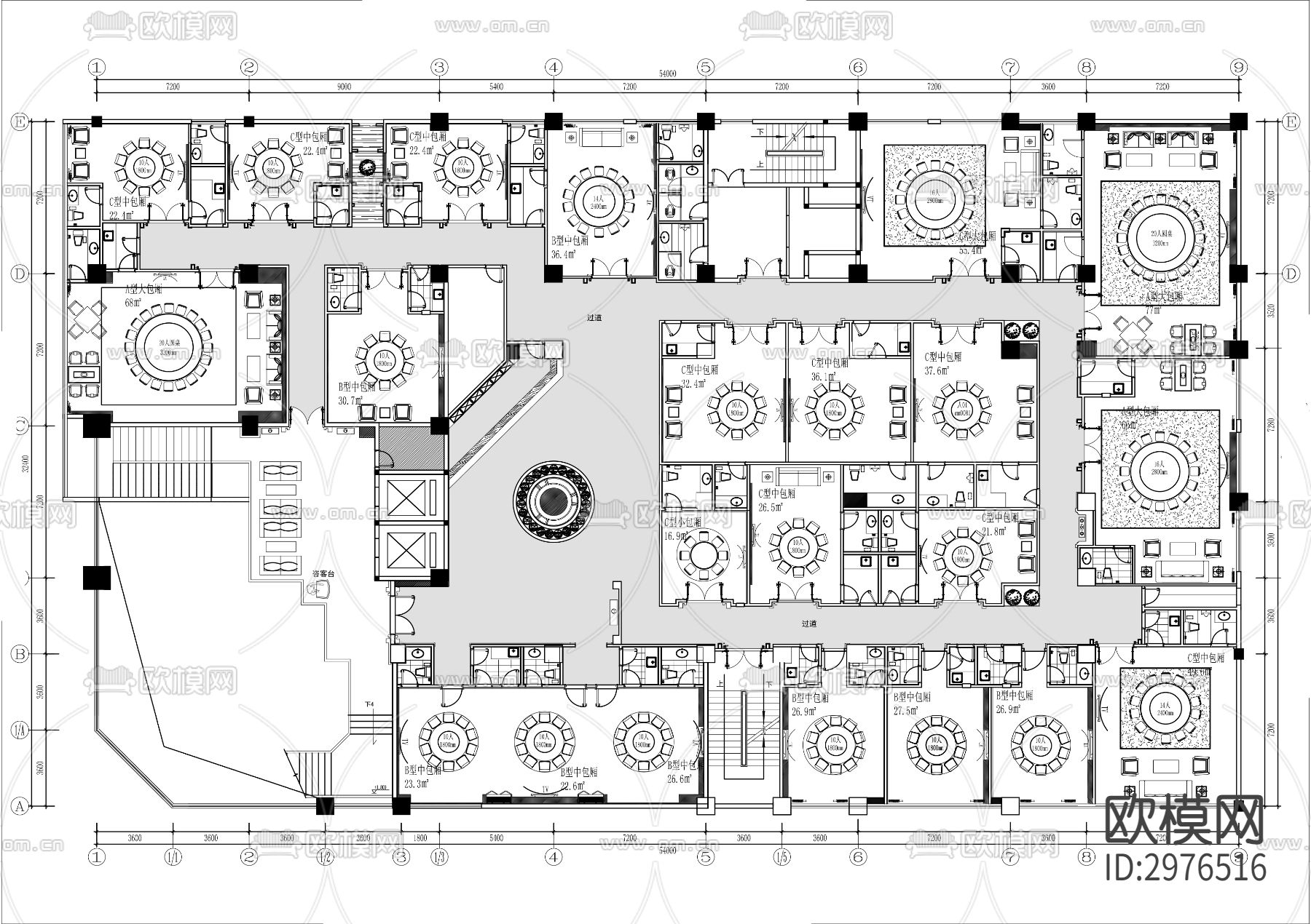 餐厅包房CAD平面图下载