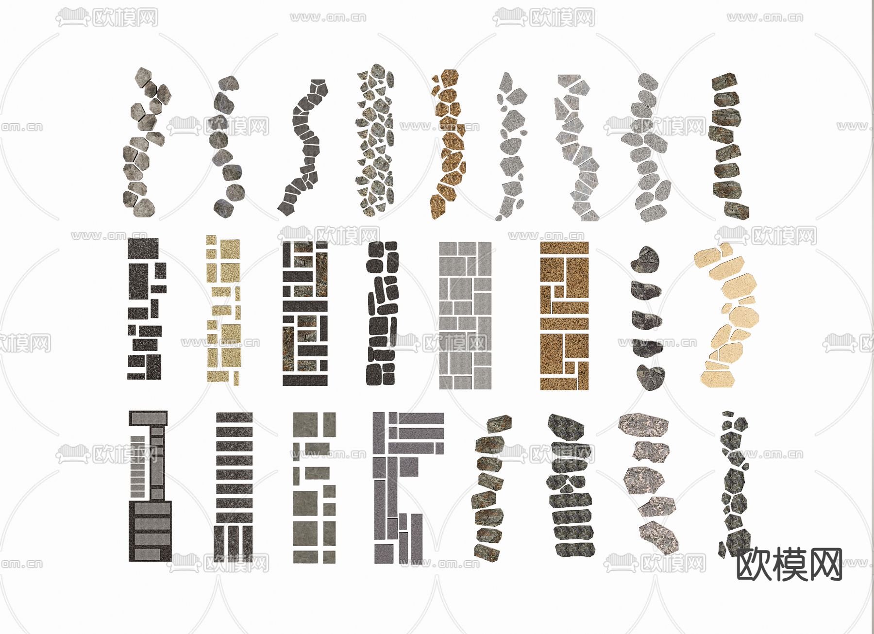 中式汀步 园路铺装 石路3d模型下载