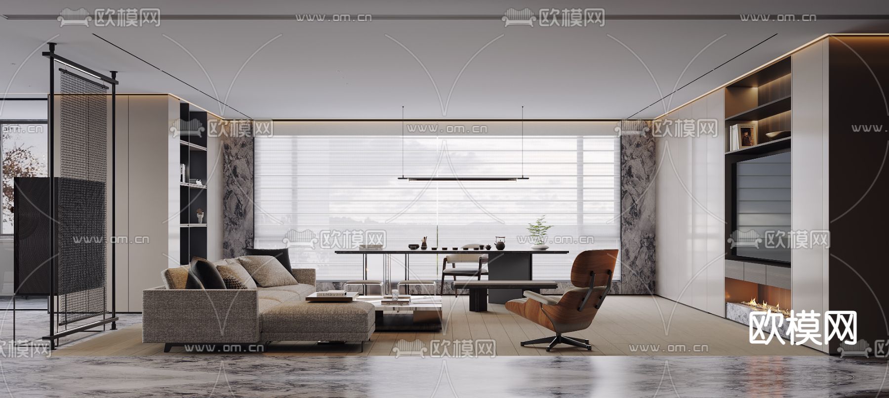 高级灰客餐厅3d模型下载（渲染图3）