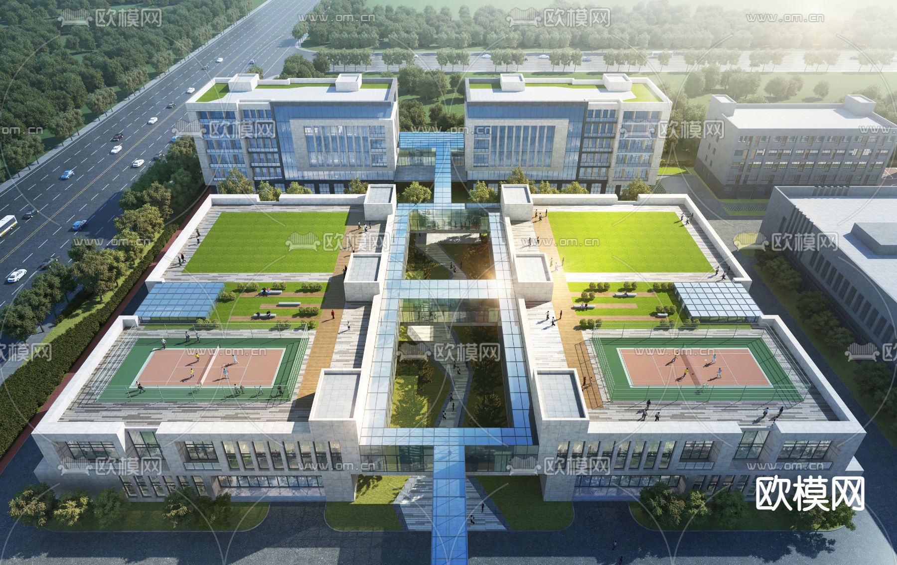 科技园外观 产业园鸟瞰3d模型下载