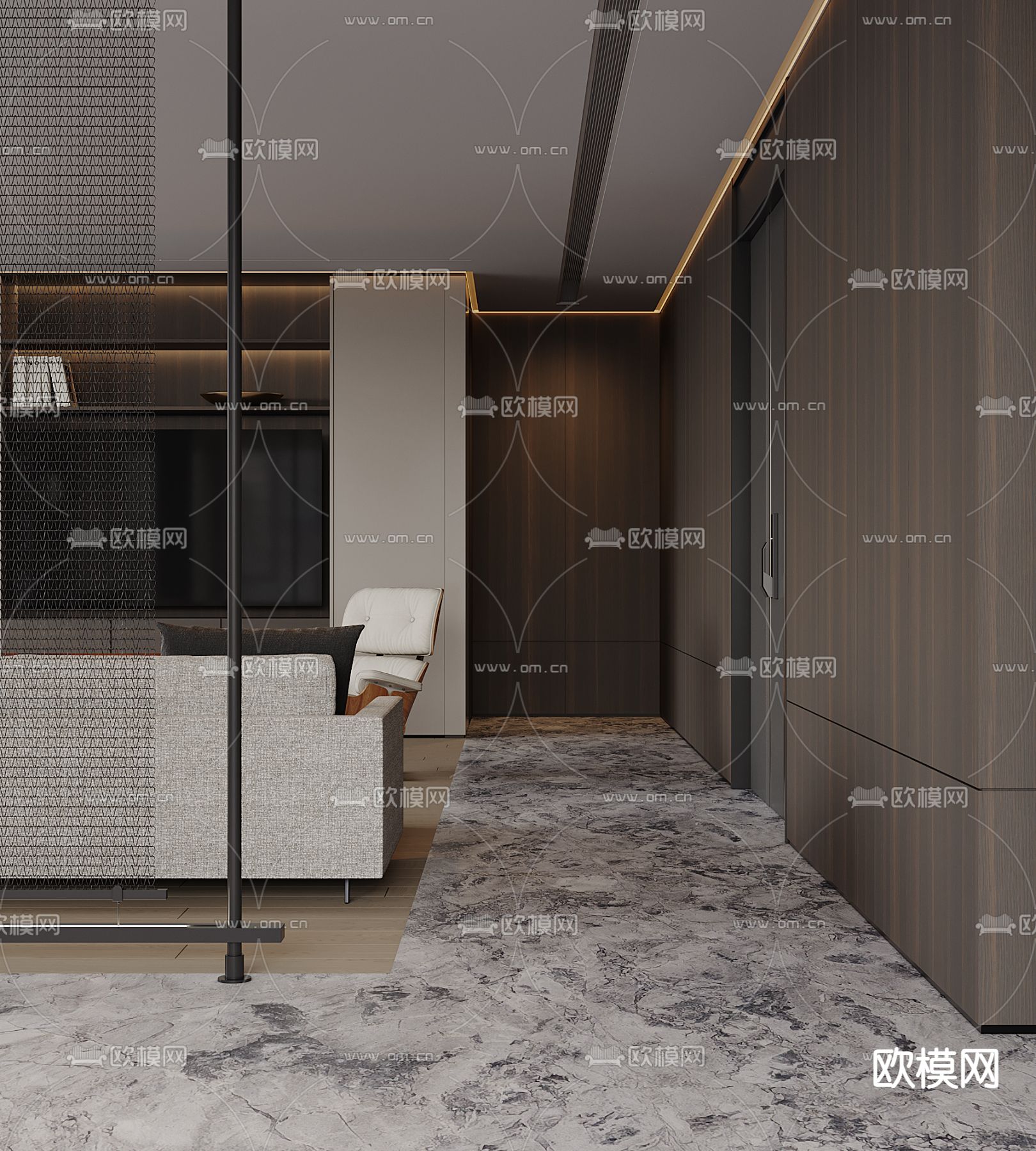 高级灰客餐厅3d模型下载（渲染图5）