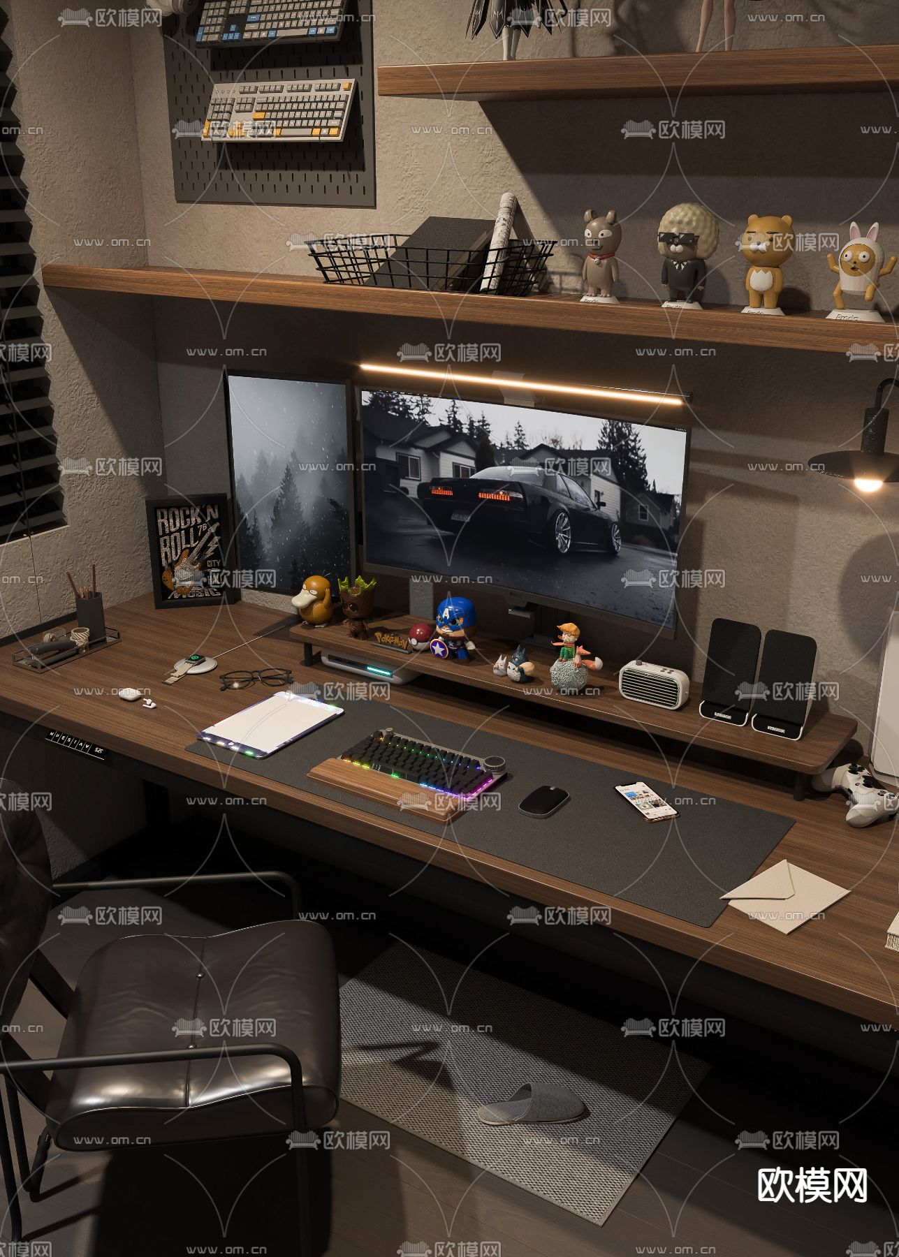 代电竞桌椅 游戏桌3d模型下载