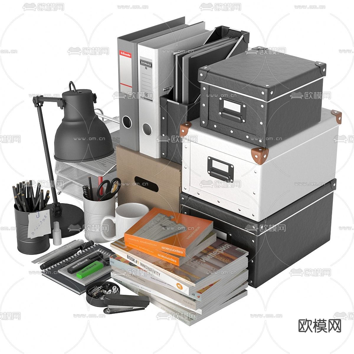 办公用品 文具 文件夹 笔3d模型下载（渲染图1）