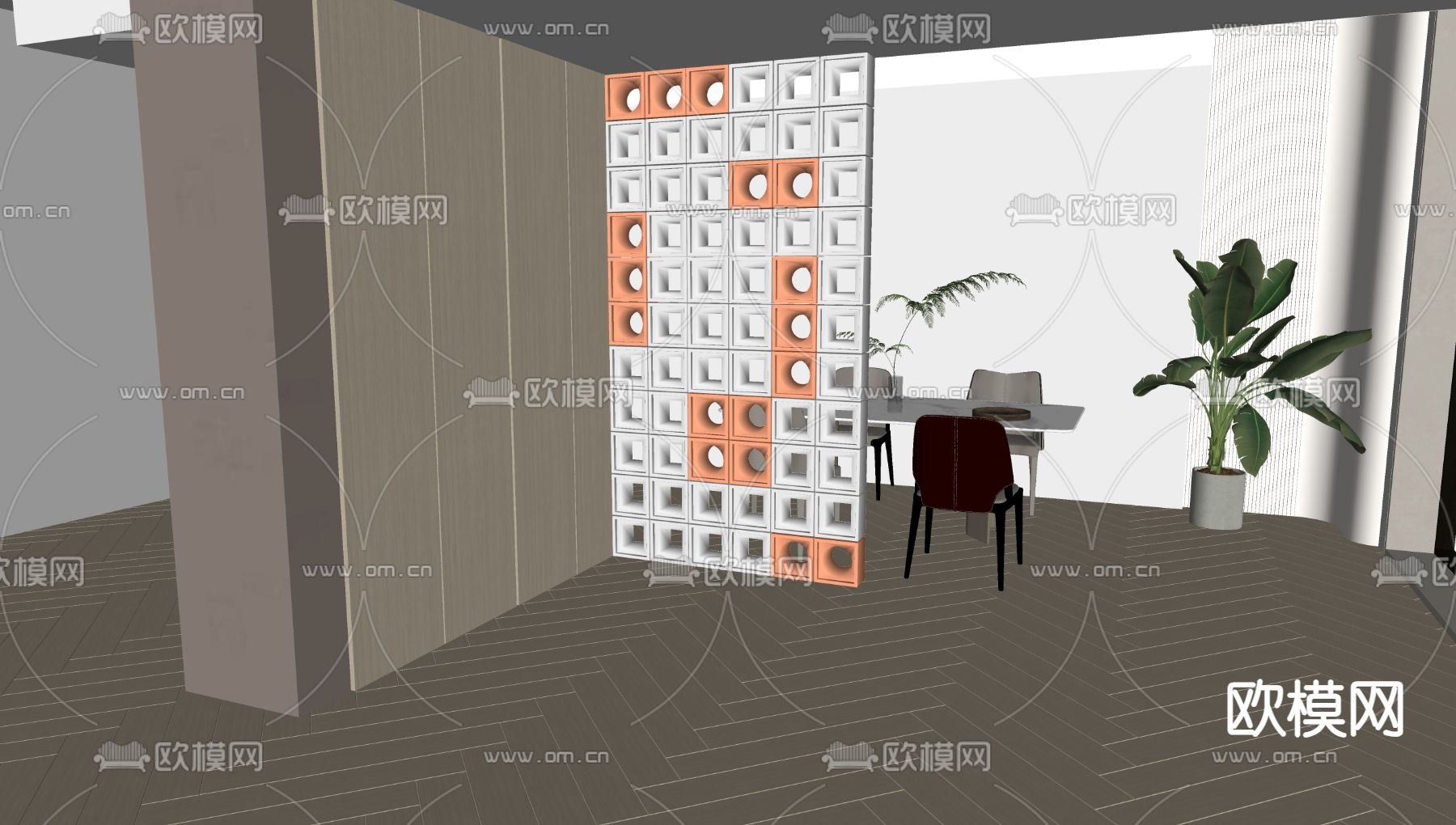 水泥砖 玄关隔断su模型下载（渲染图1）