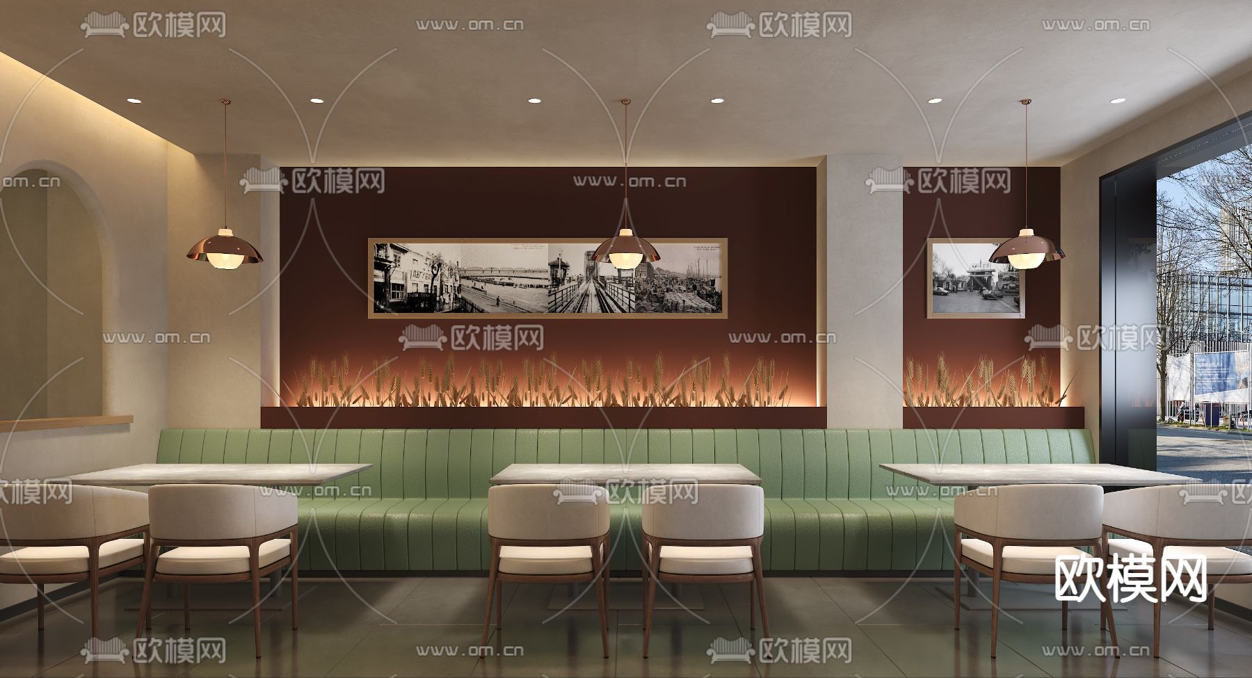 自助餐厅 卡座餐桌3d模型下载（渲染图2）