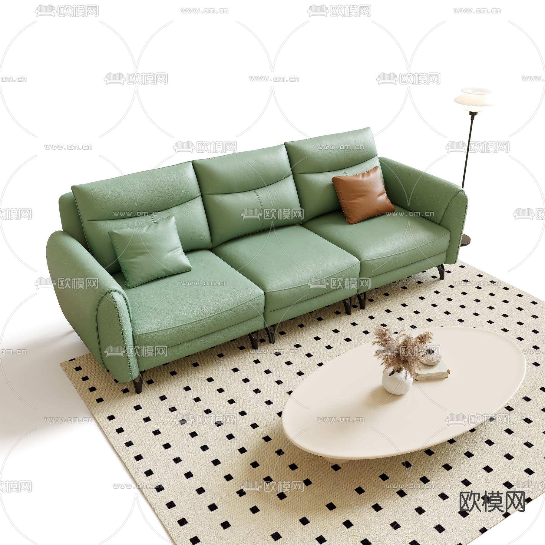 皮革沙发su模型下载（渲染图2）