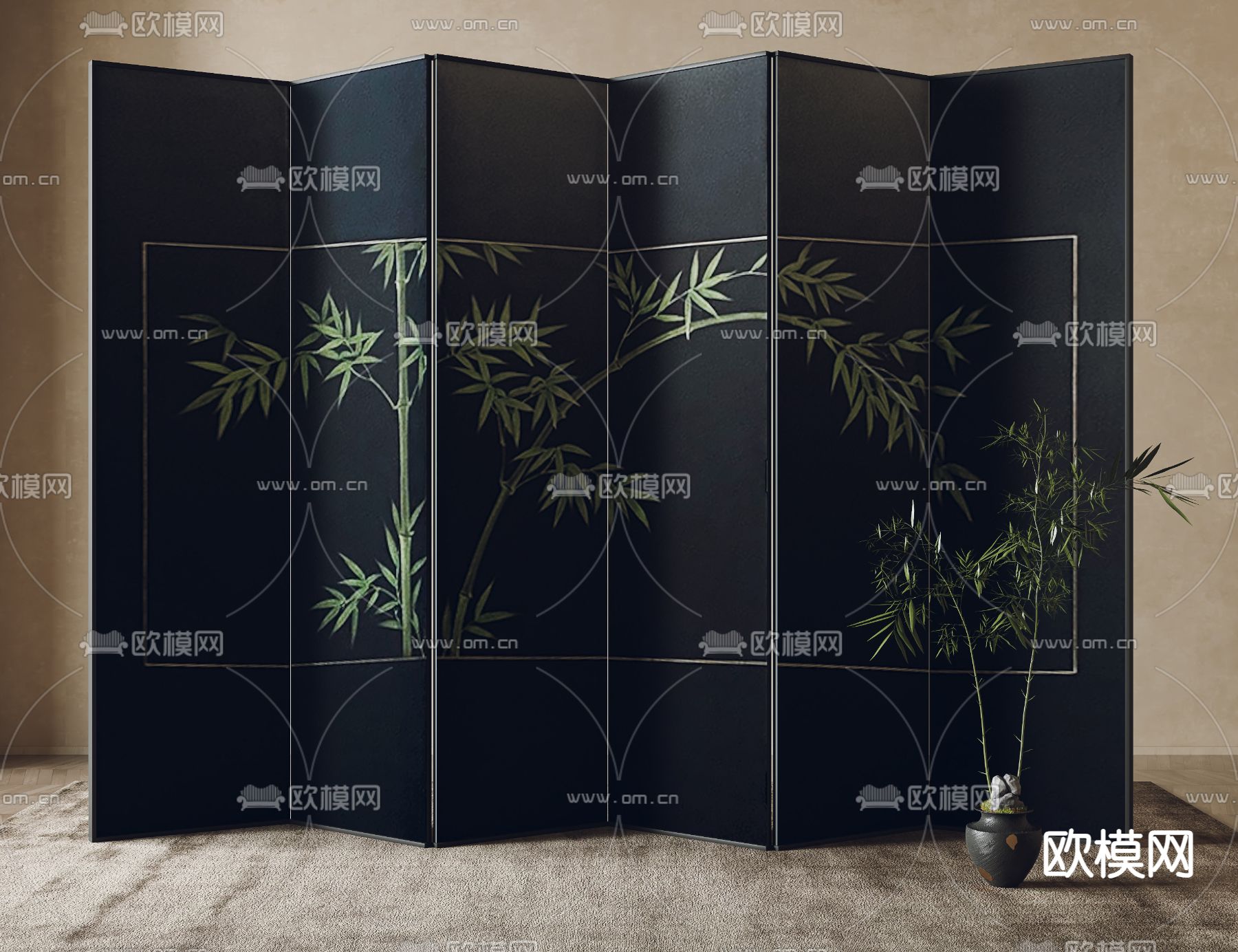 新中式屏风 隔断3d模型下载