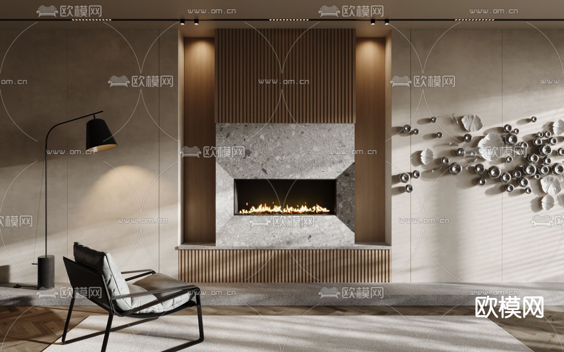 嵌入式壁炉 火焰 火炉 柴火 木柴3d模型下载