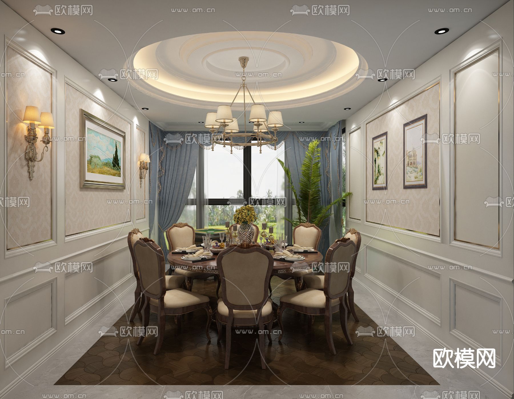 新中式餐厅包厢su模型下载（渲染图2）