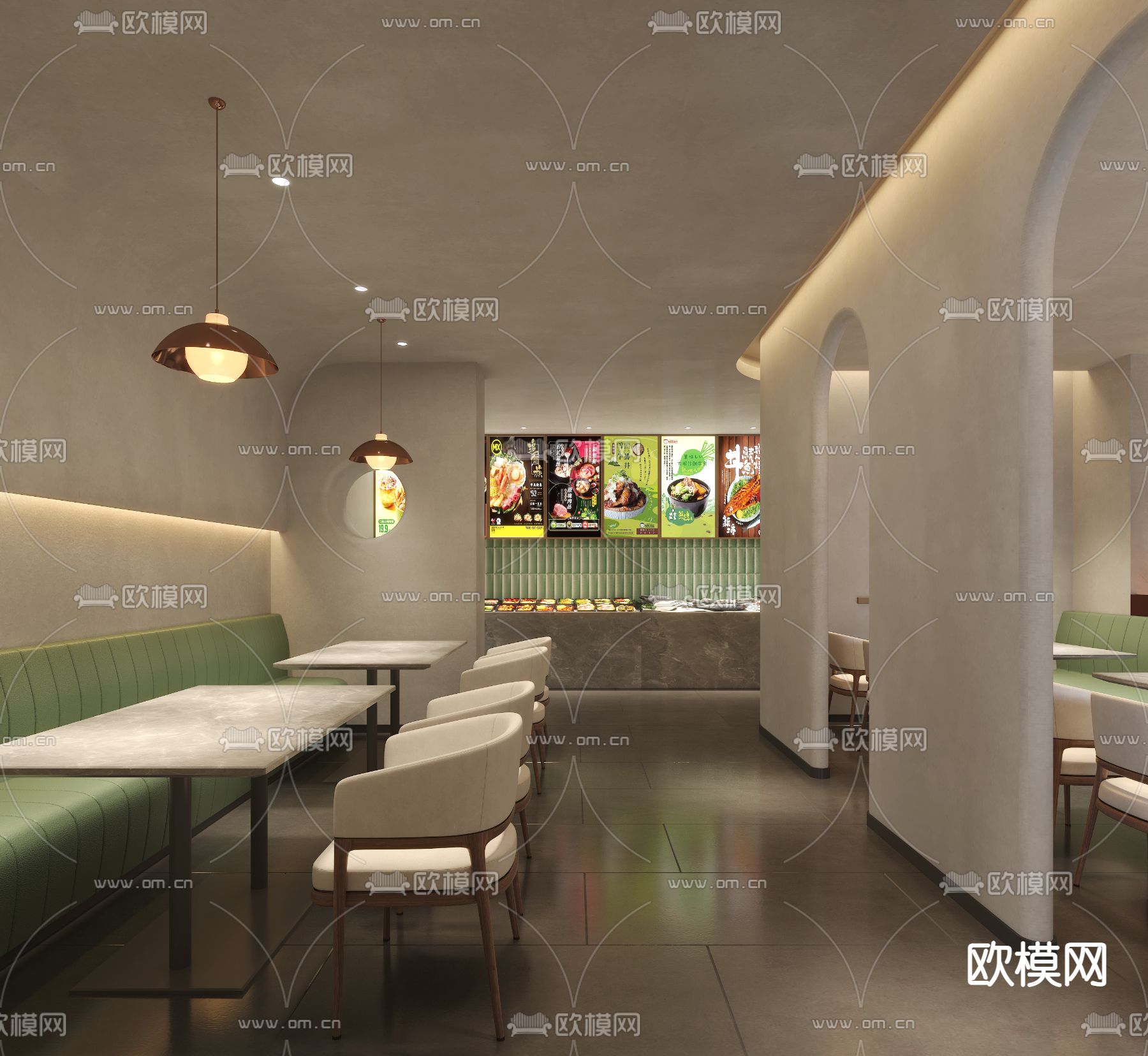 自助餐厅 卡座餐桌3d模型下载（渲染图1）