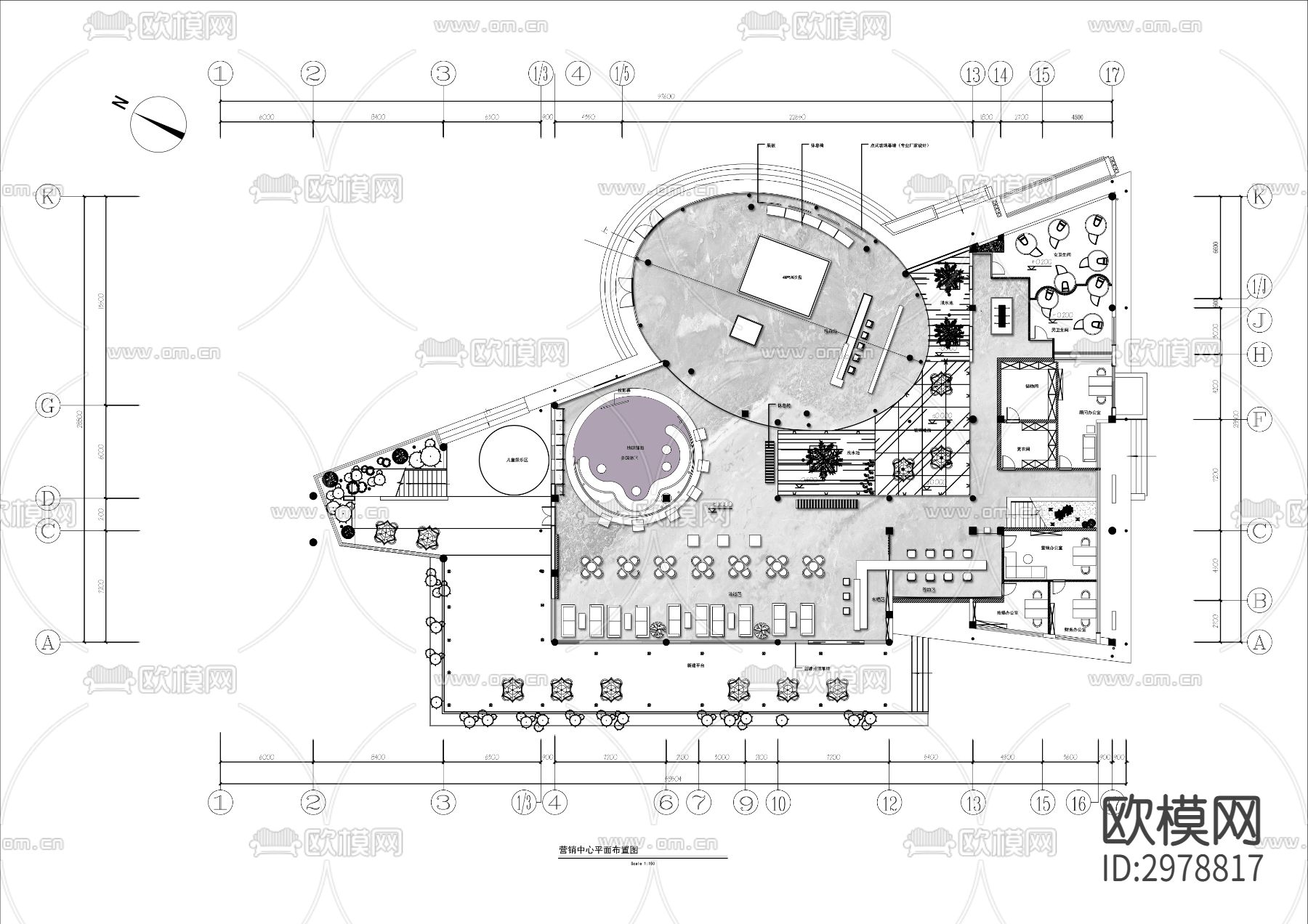 售楼中心接待大厅cad平面图下载（渲染图1）