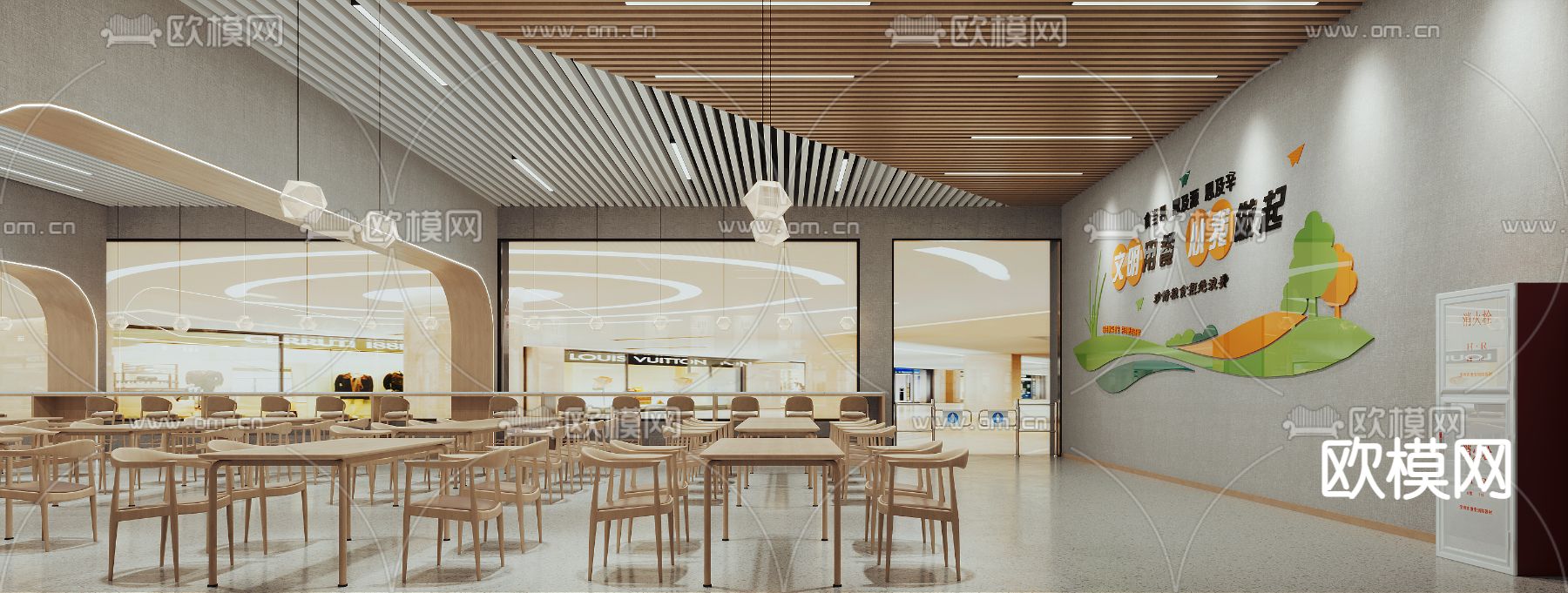 员工食堂 职工食堂3d模型下载（渲染图3）