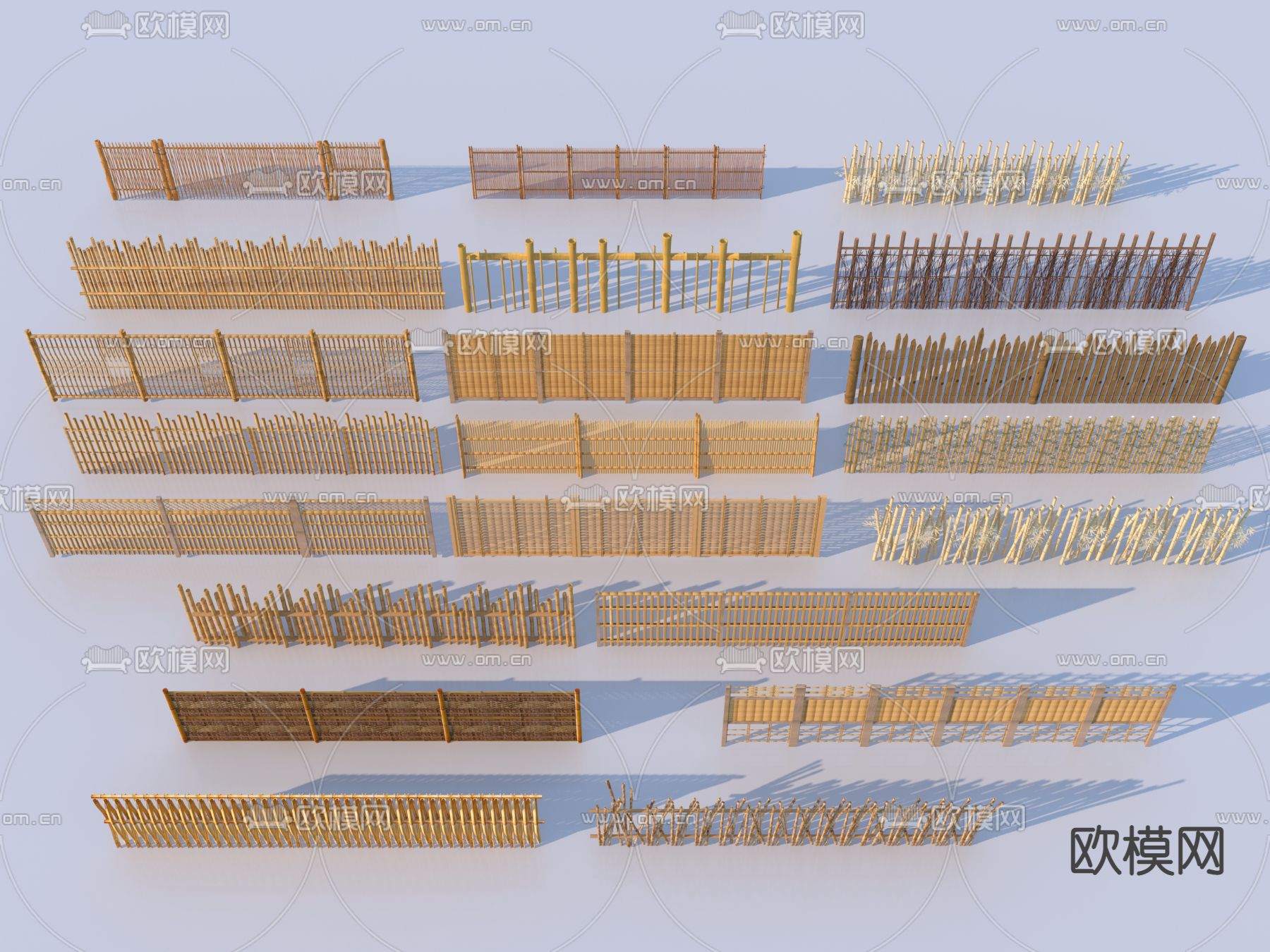 中式栏杆 围栏 护栏 竹篱笆 栅栏3d模型下载