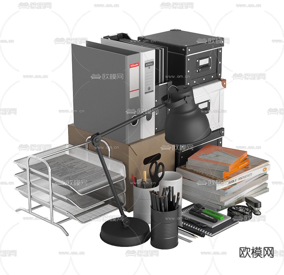 办公用品 文具 文件夹 笔3d模型下载（渲染图2）