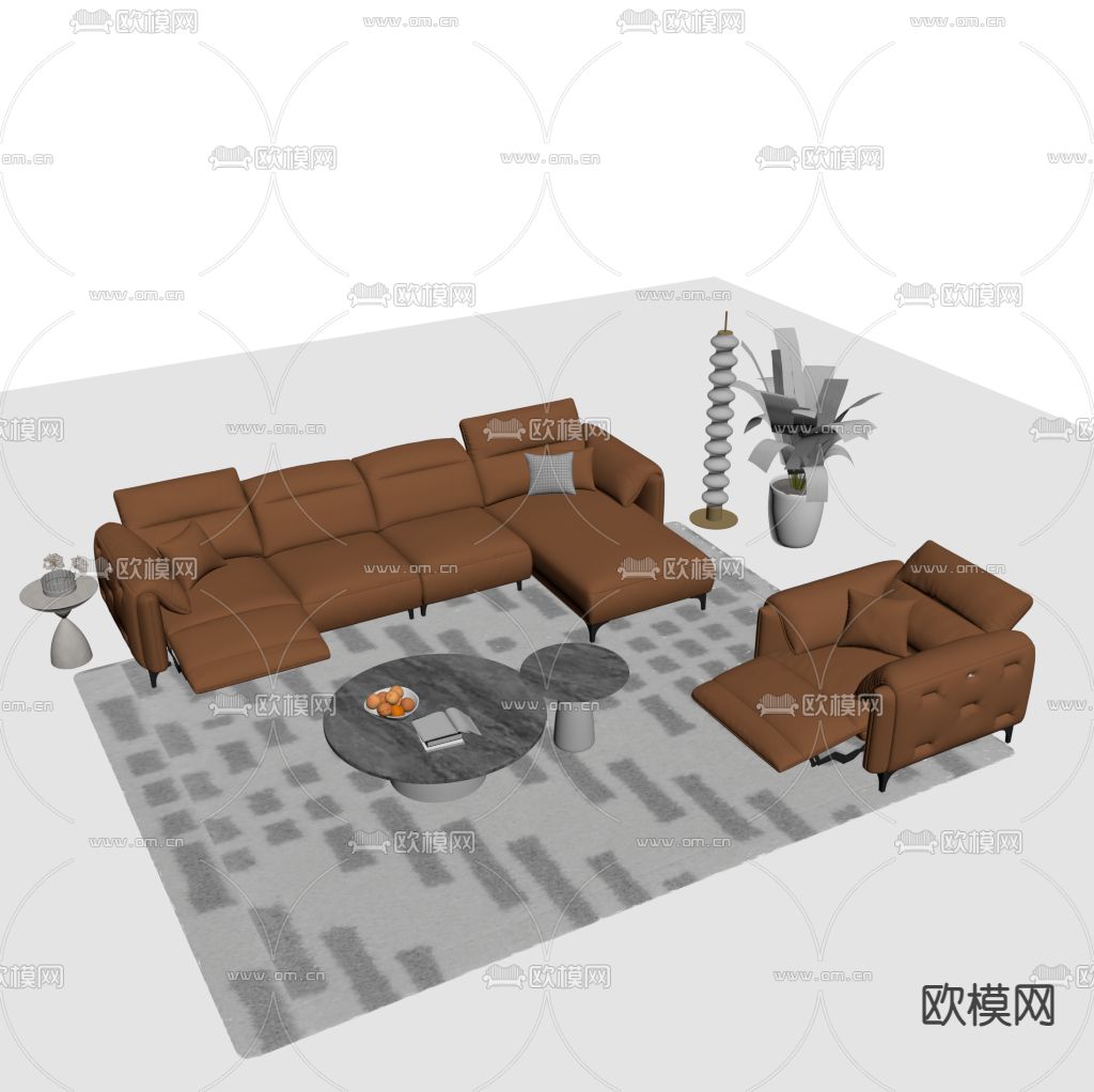 现代组合沙发su模型下载（渲染图1）