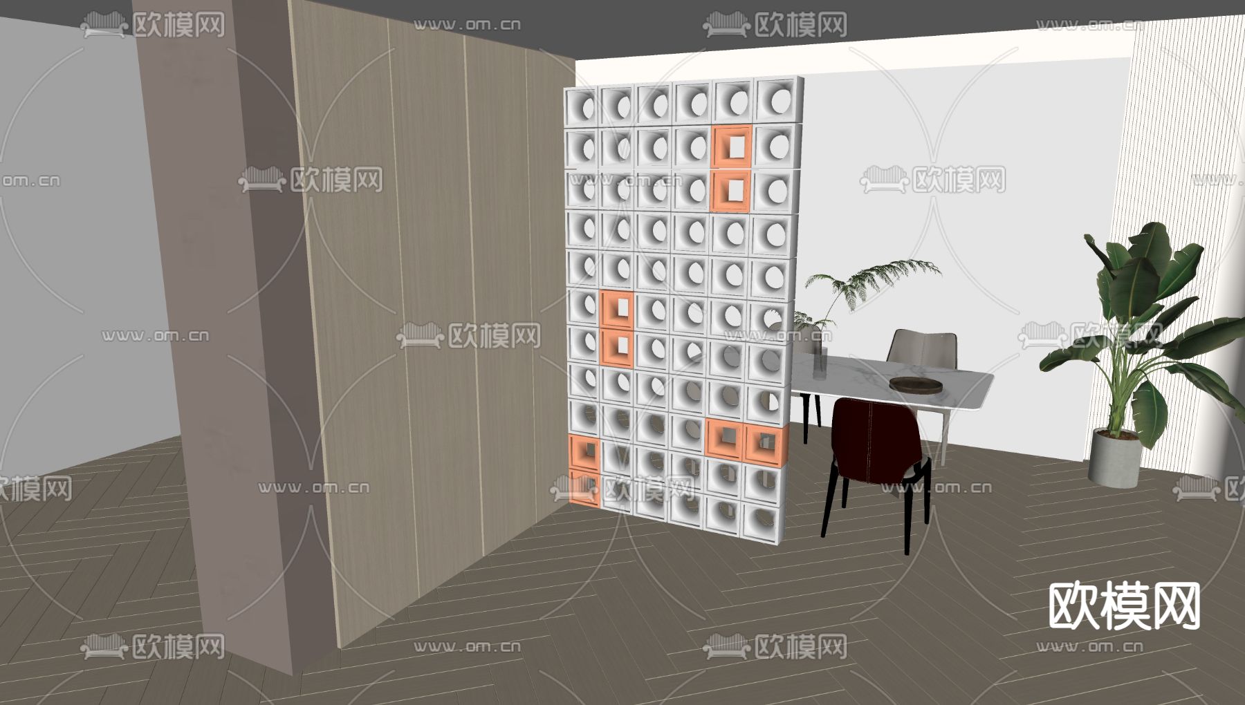 水泥砖 玄关隔断su模型下载（渲染图1）