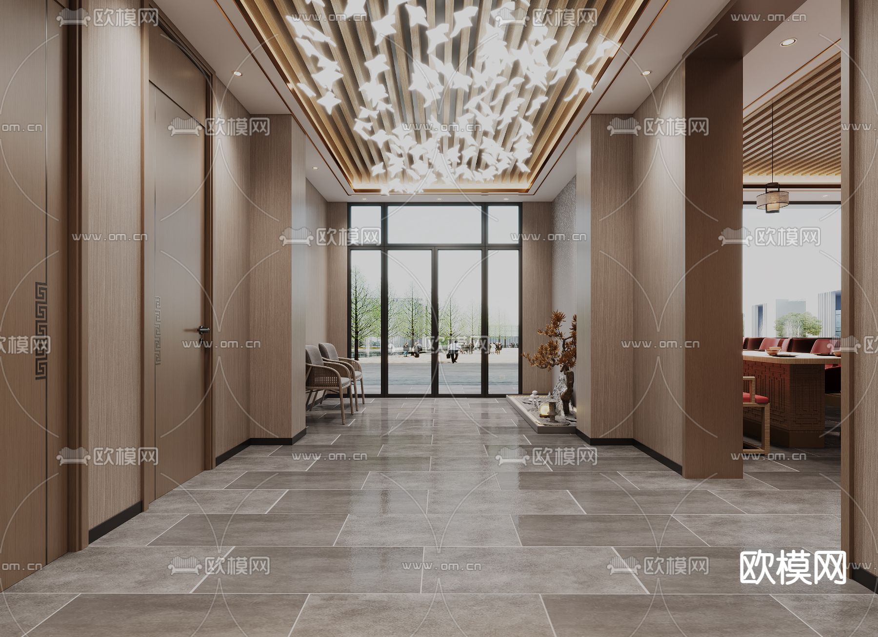 中餐厅 入户门厅3d模型下载（渲染图3）