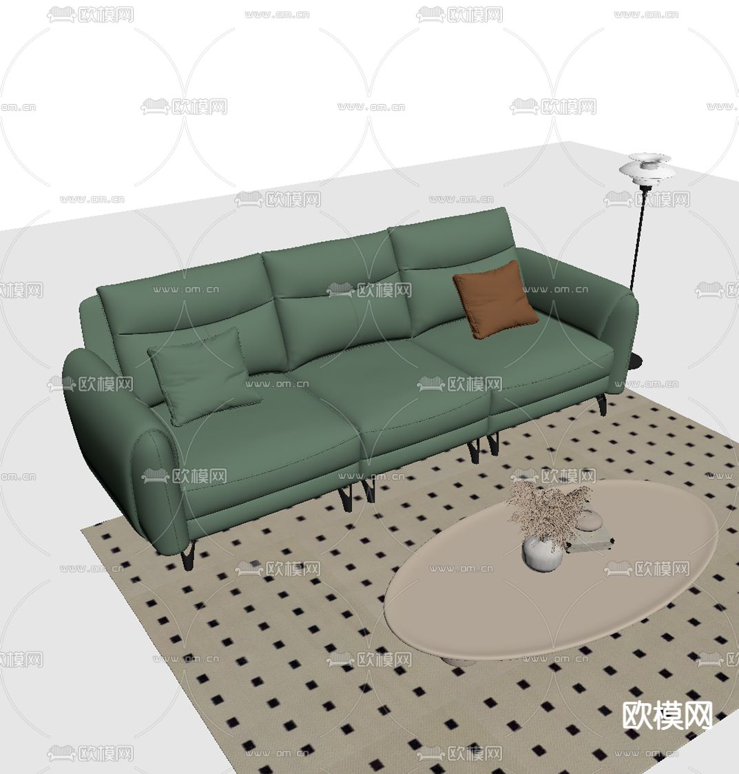 皮革沙发su模型下载（渲染图1）
