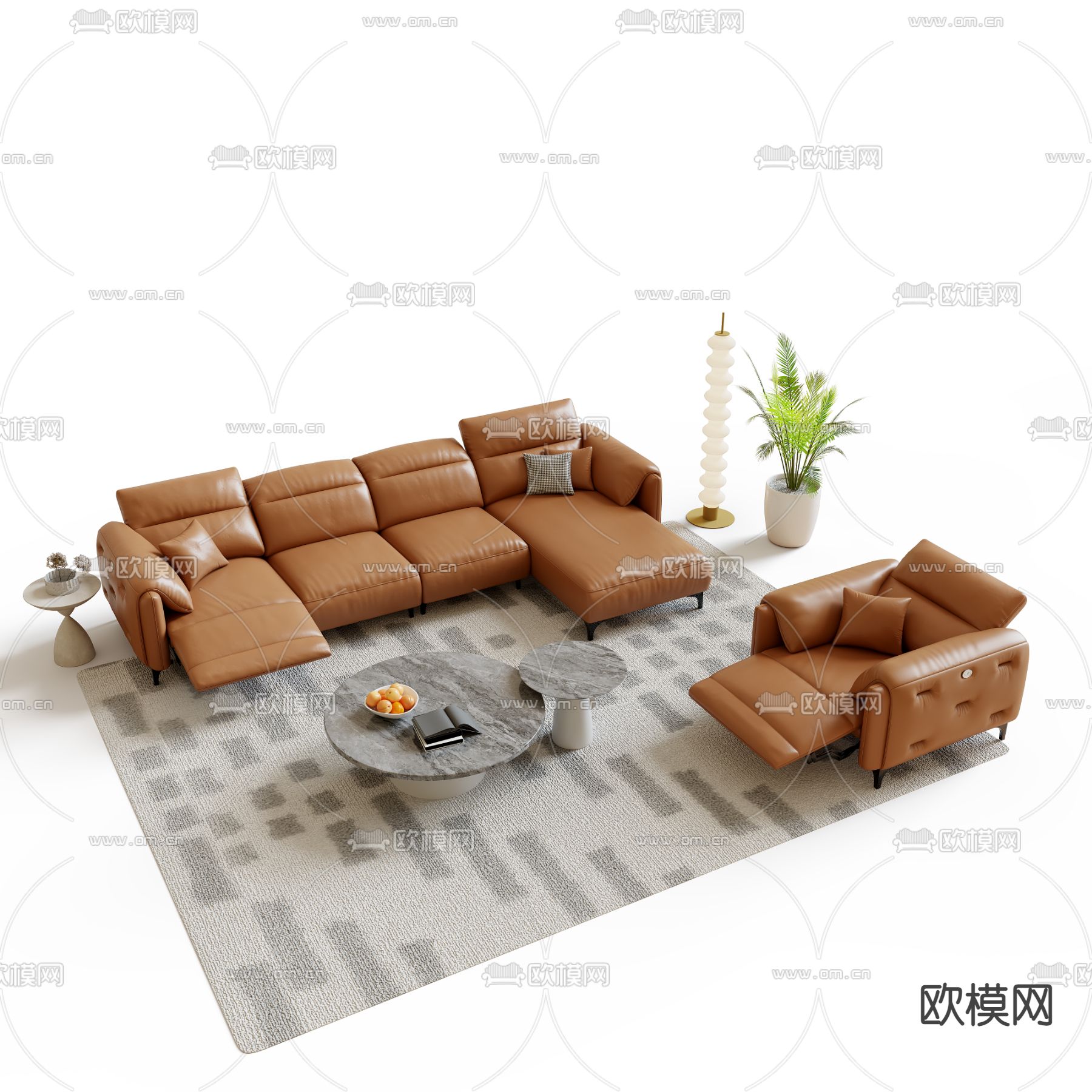现代组合沙发su模型下载（渲染图2）