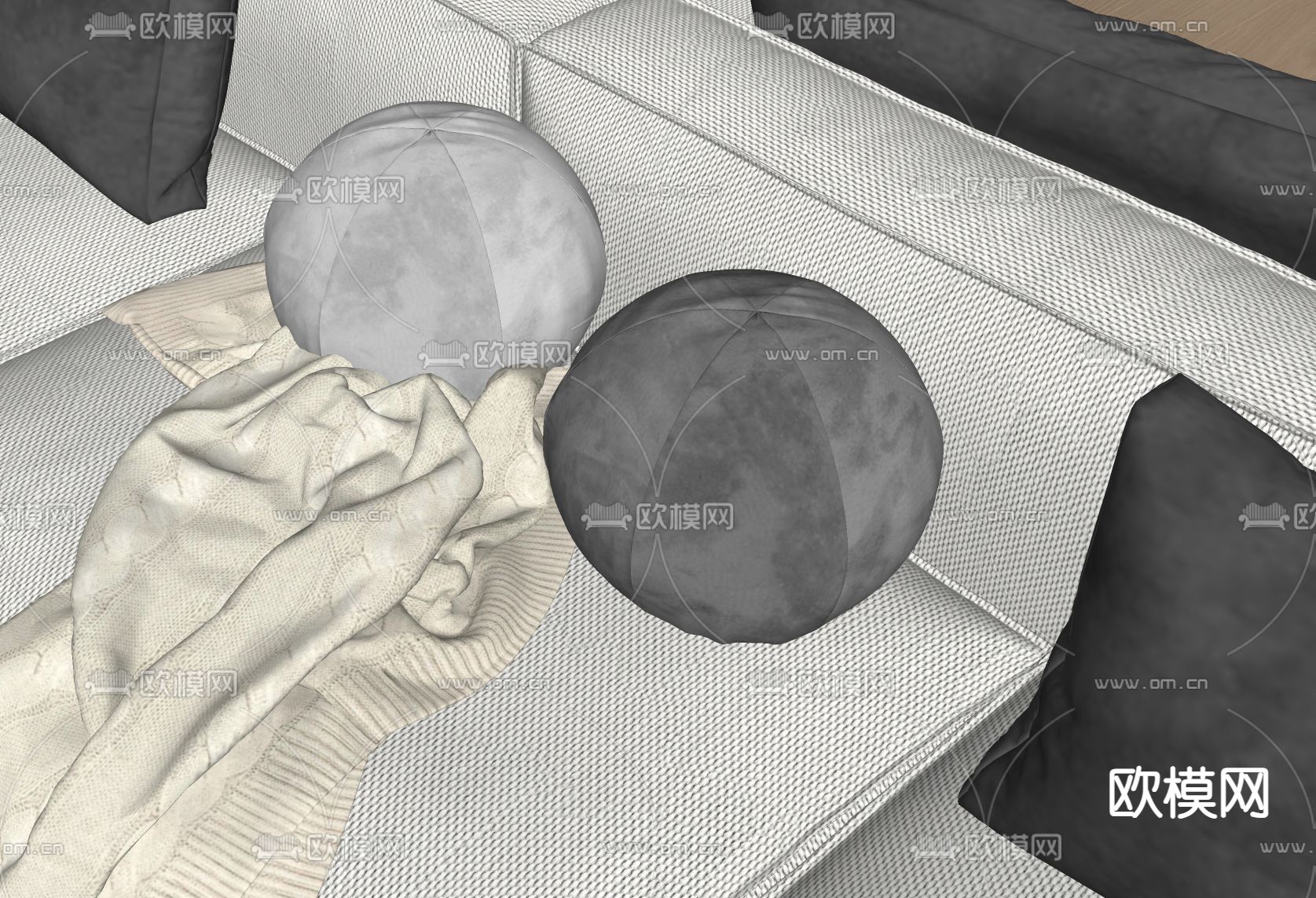 球形抱枕 沙发抱枕 毛毯su模型下载（渲染图1）