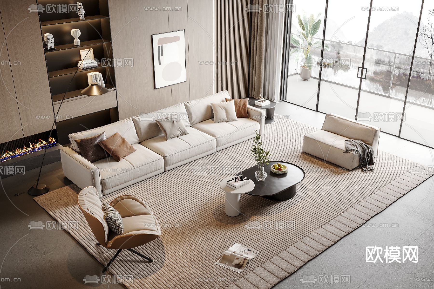 现代组合沙发su模型下载（渲染图2）