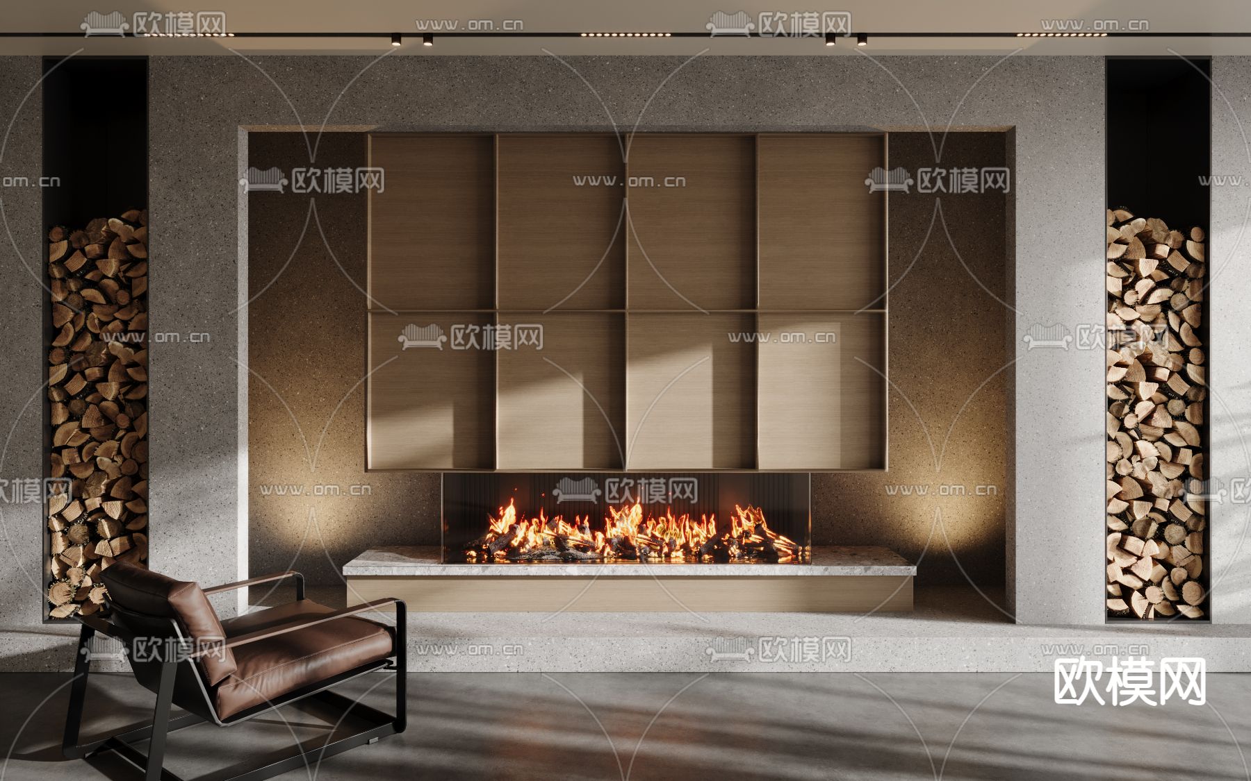 侘寂壁炉 火炉 柴火 木柴3d模型下载
