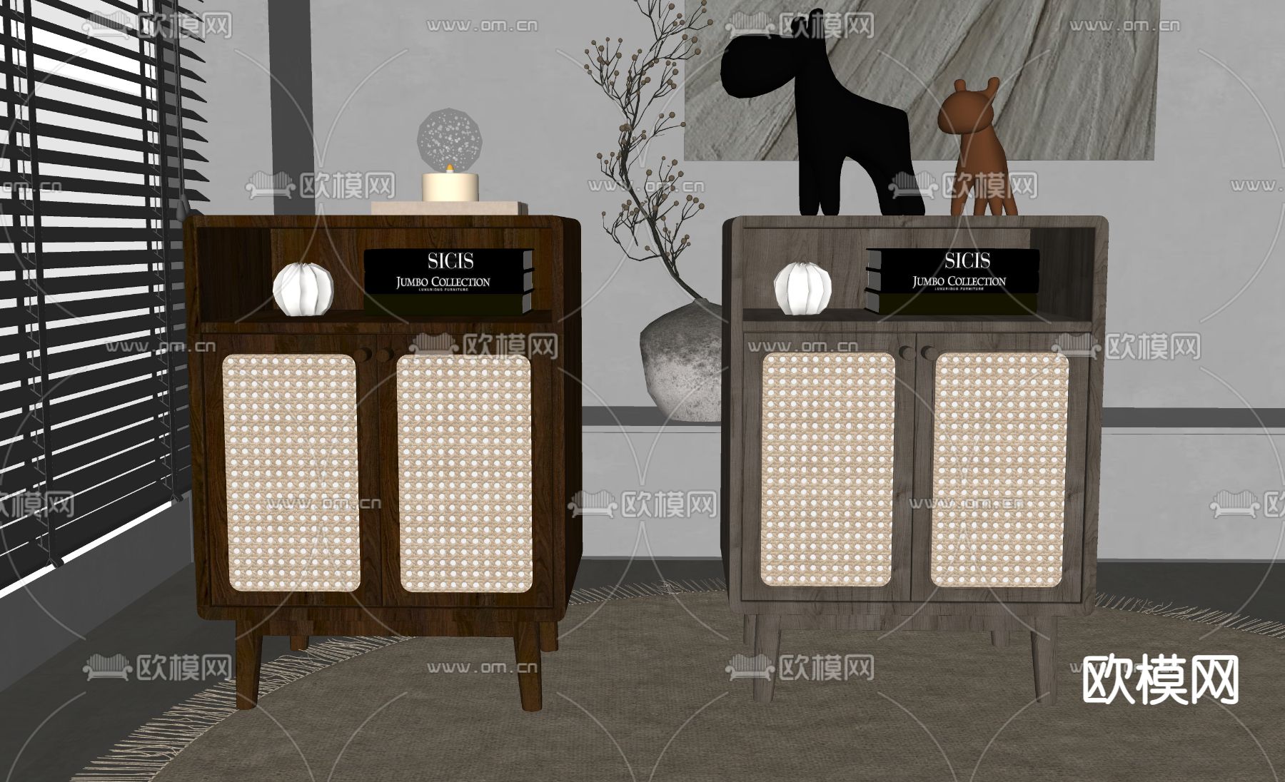 现代床头柜su模型下载（渲染图1）