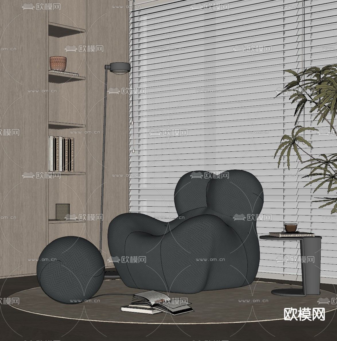 现代单人沙发su模型下载（渲染图1）